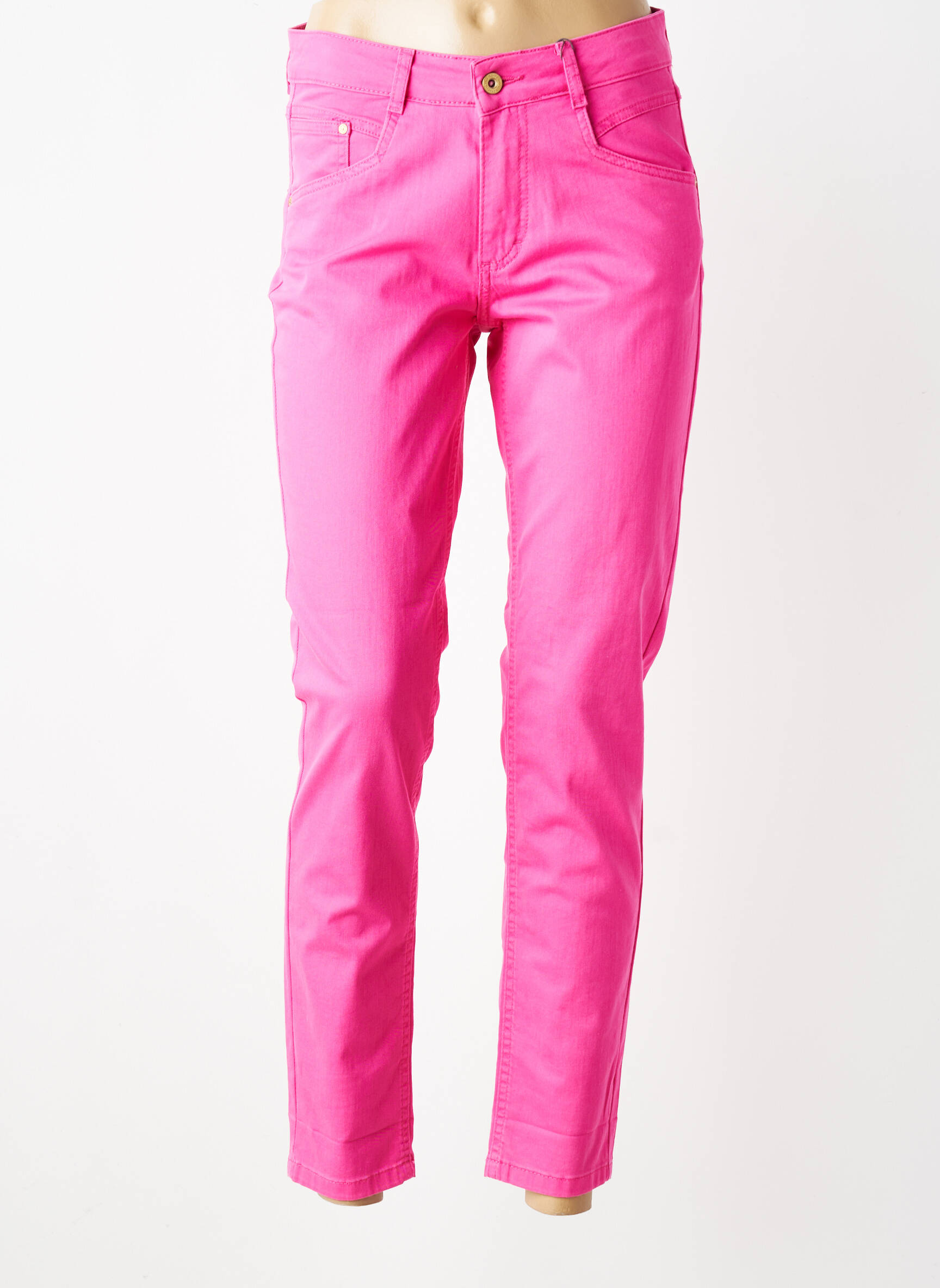 Pantalon slim tissage popeline taille normale rose PARA MI femme