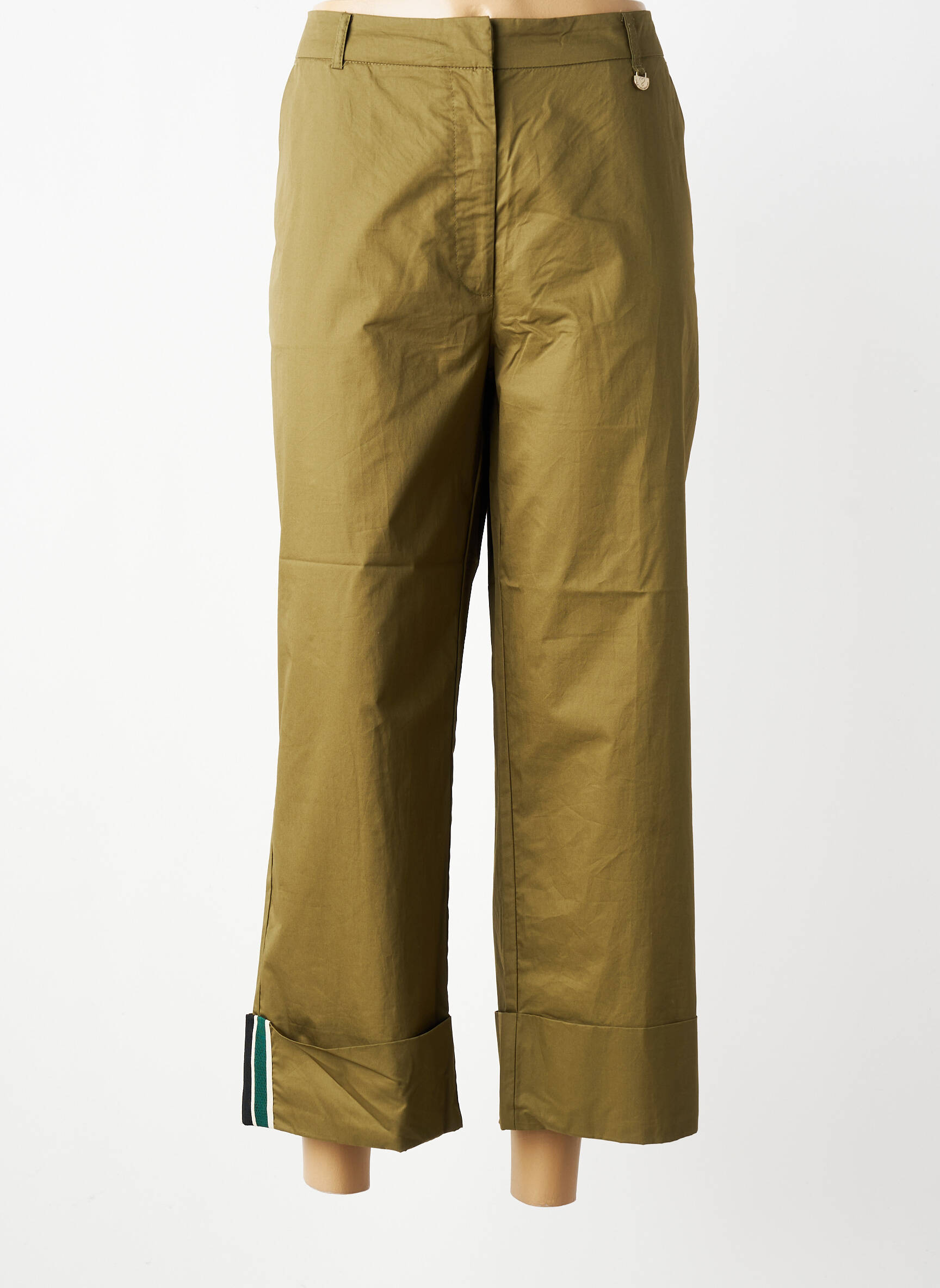 Pantalon 7/8 tissage popeline taille normale vert LOLA CASADEMUNT femme