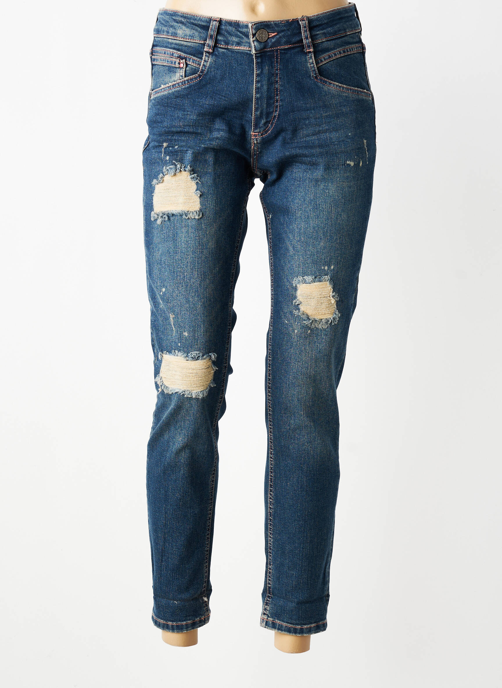 Jeans coupe slim effet usé délavé taille normale bleu PARA MI femme