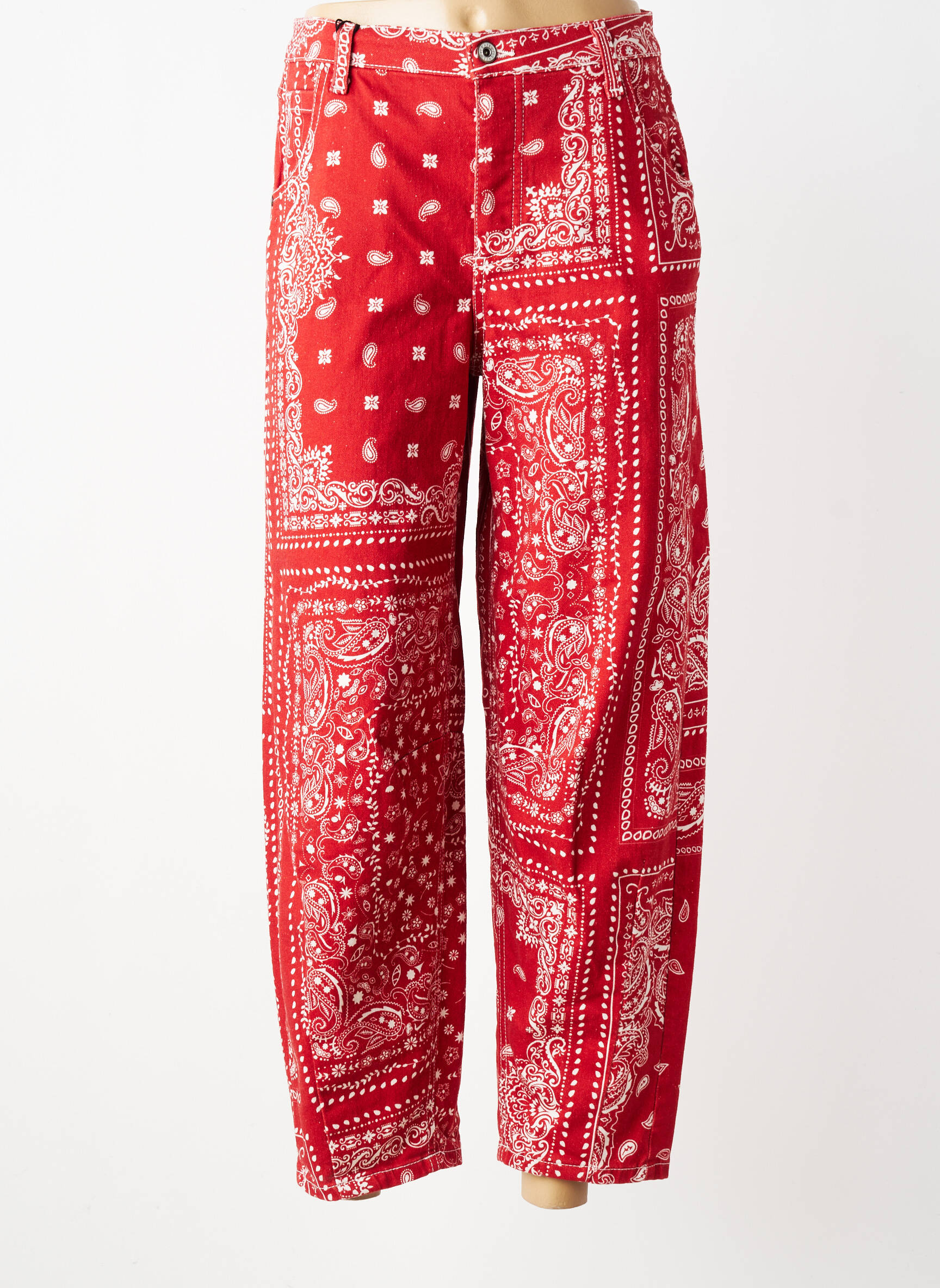 Jeans coupe large stretch taille normale rouge PLEASE femme