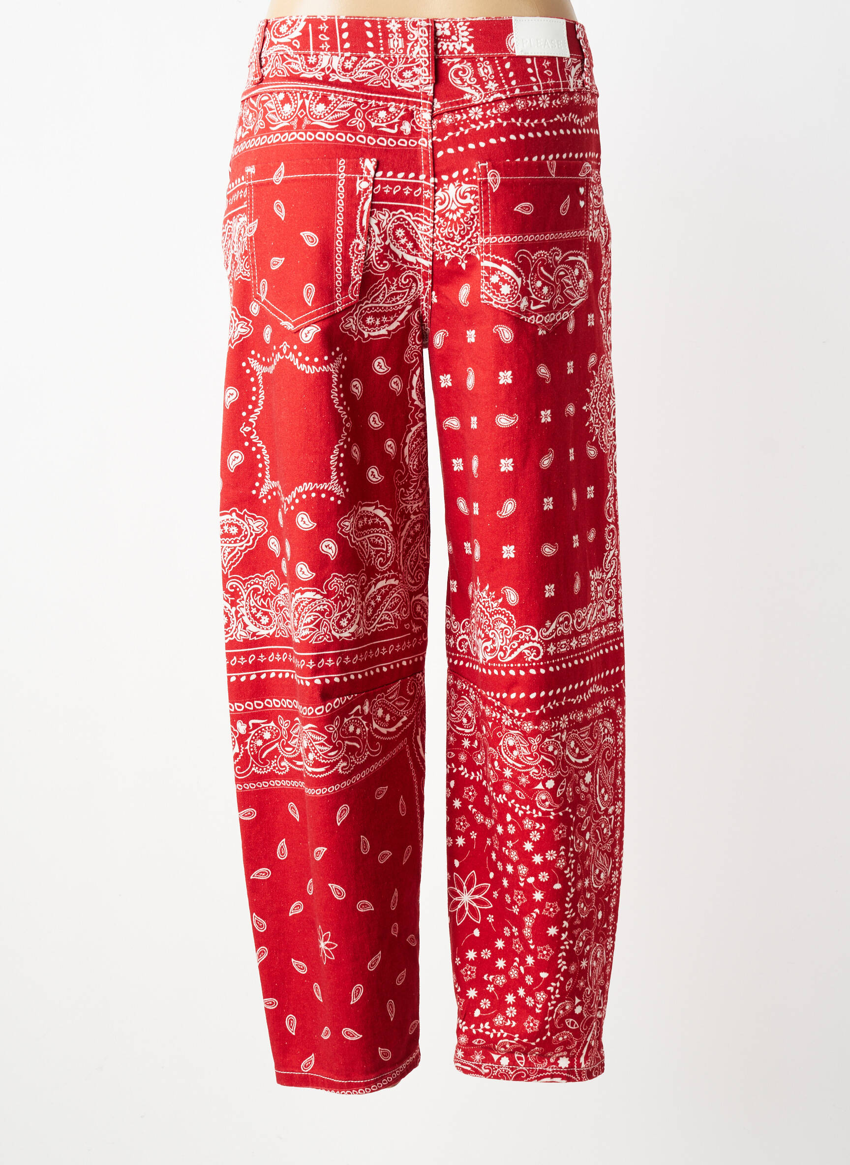 Jeans coupe large stretch taille normale rouge PLEASE femme