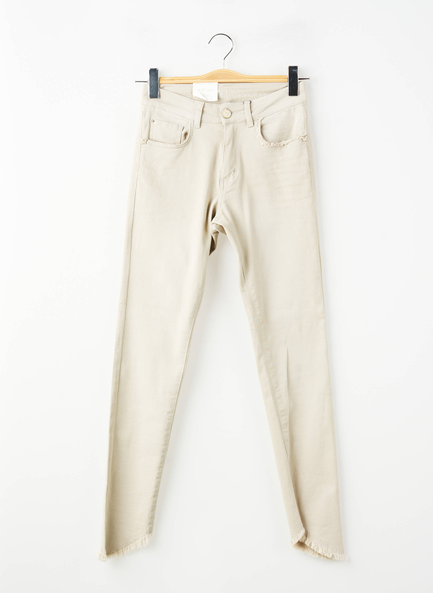 Pantalon slim tissage popeline taille normale beige PARA MI femme