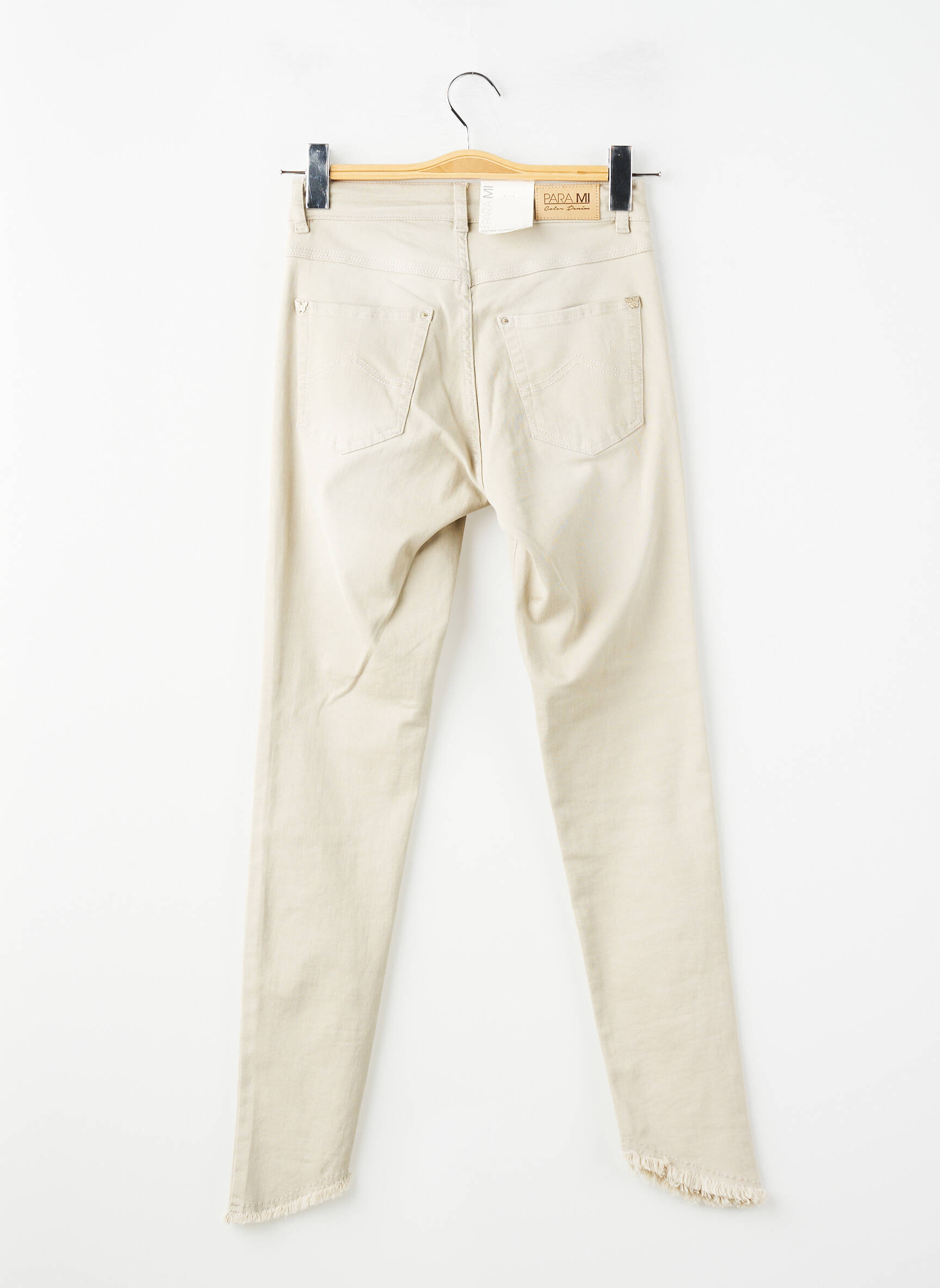 Pantalon slim tissage popeline taille normale beige PARA MI femme