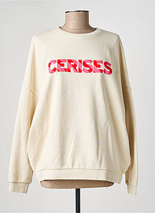 Sweat-shirt sérigraphie floquée manches longues beige LE TEMPS DES CERISES femme