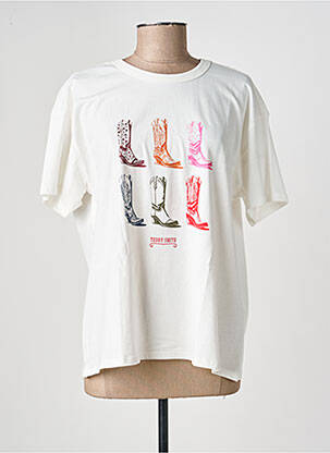 T-shirt sérigraphie floquée manches courtes blanc TEDDY SMITH femme