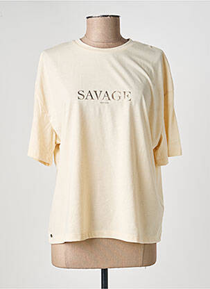 T-shirt sérigraphie floquée manches courtes beige HAPPY & SO femme