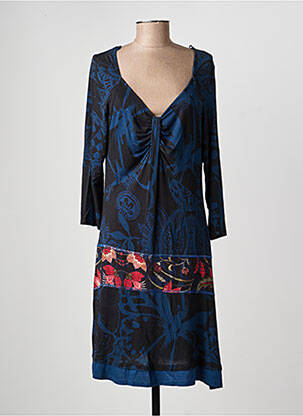 Robe mi-longue imprimé fantaisie manches longues bleu DESIGUAL femme