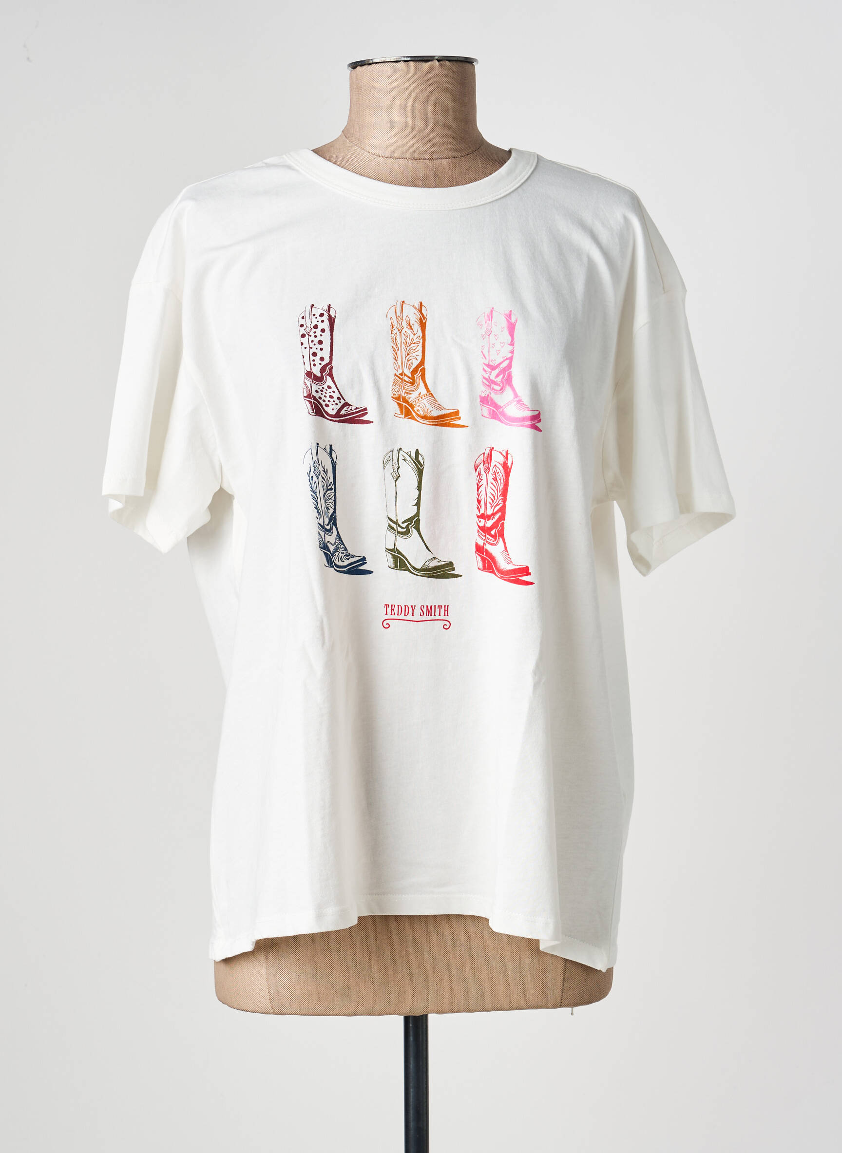 T-shirt sérigraphie floquée manches courtes blanc TEDDY SMITH femme