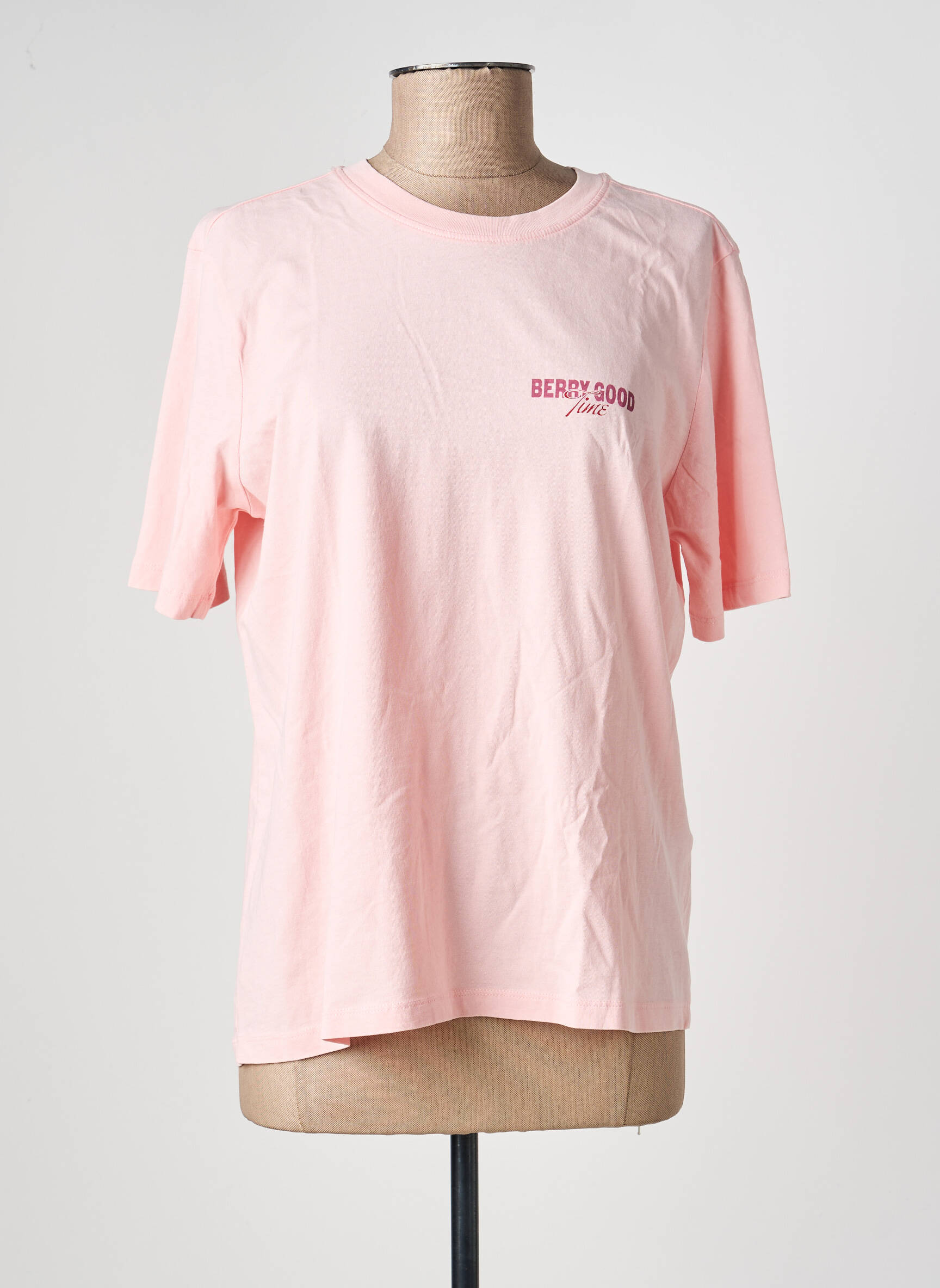 T-shirt sérigraphie floquée manches courtes rose ONLY femme