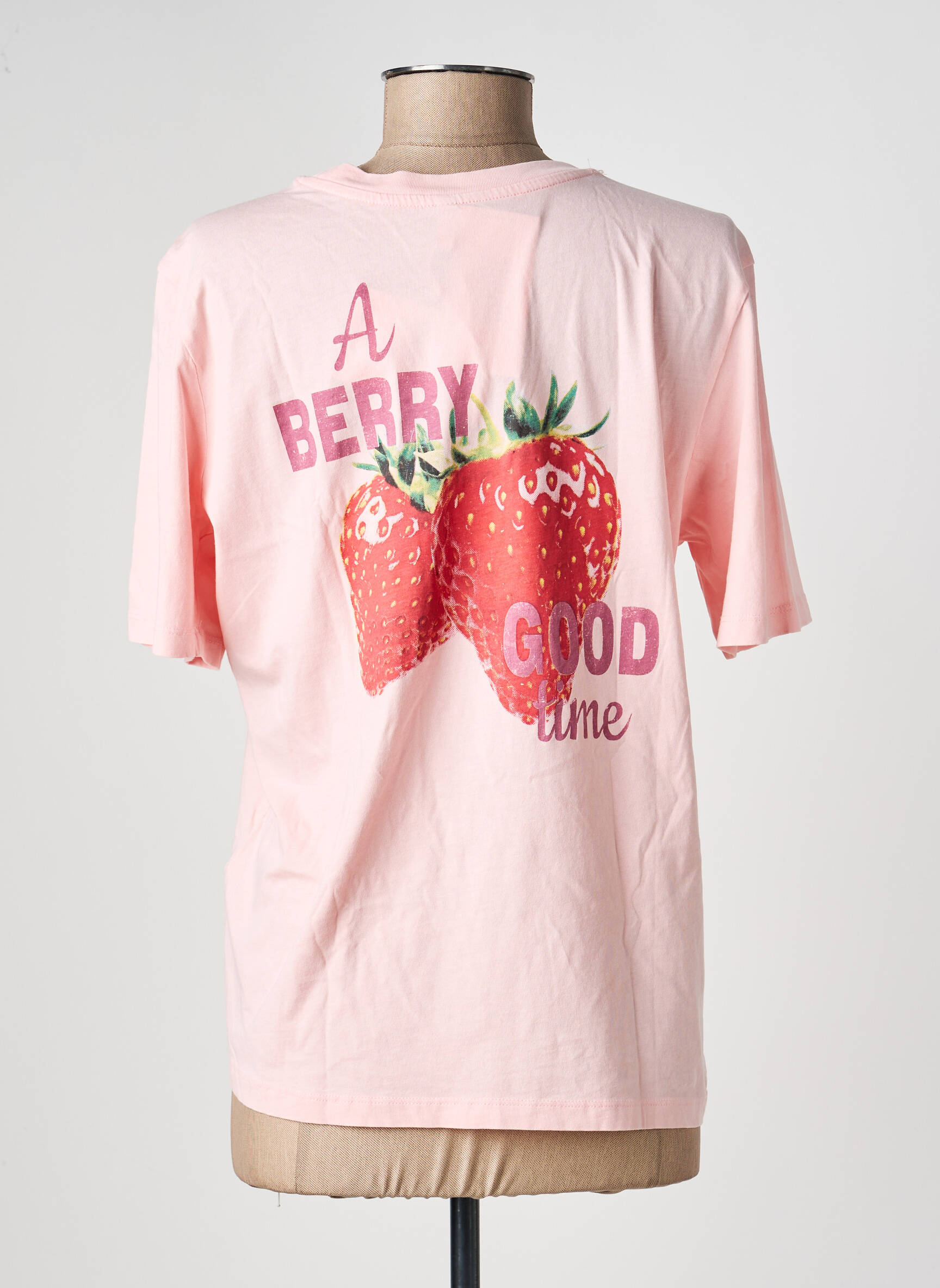 T-shirt sérigraphie floquée manches courtes rose ONLY femme