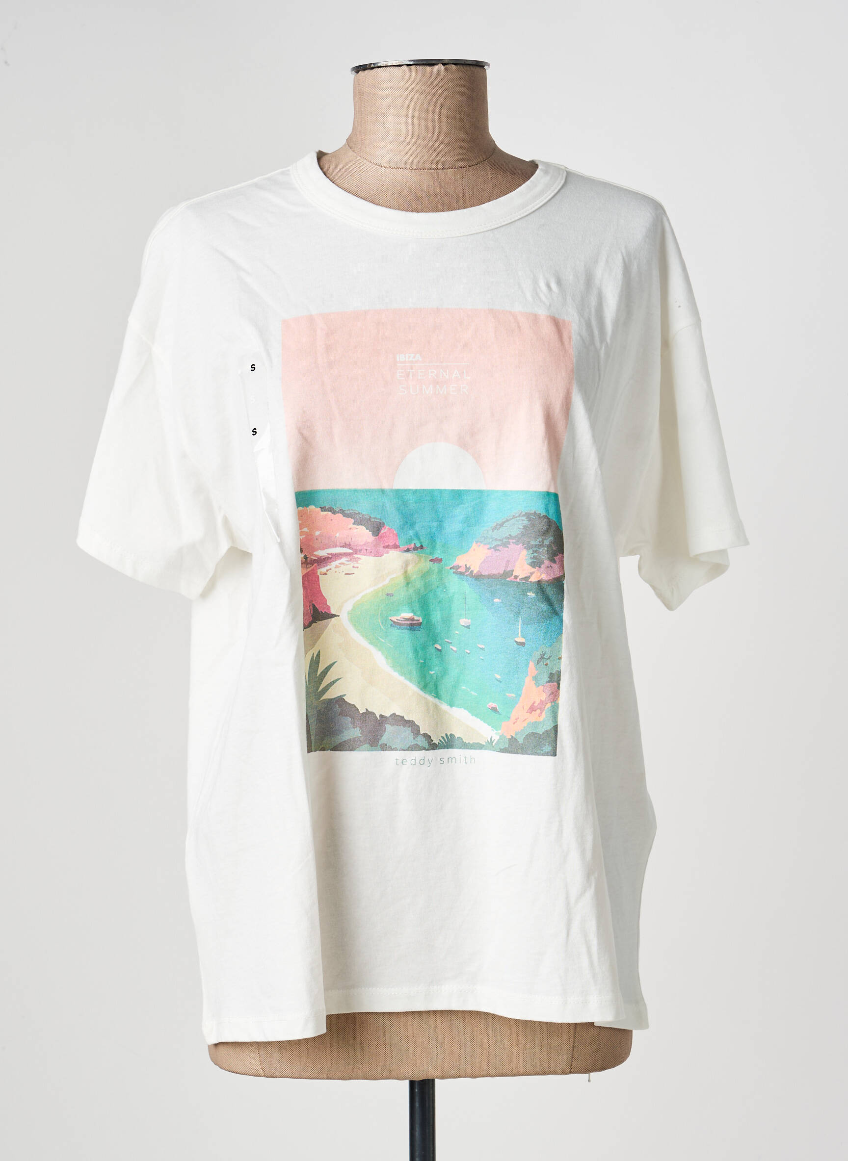 T-shirt sérigraphie floquée manches courtes blanc TEDDY SMITH femme