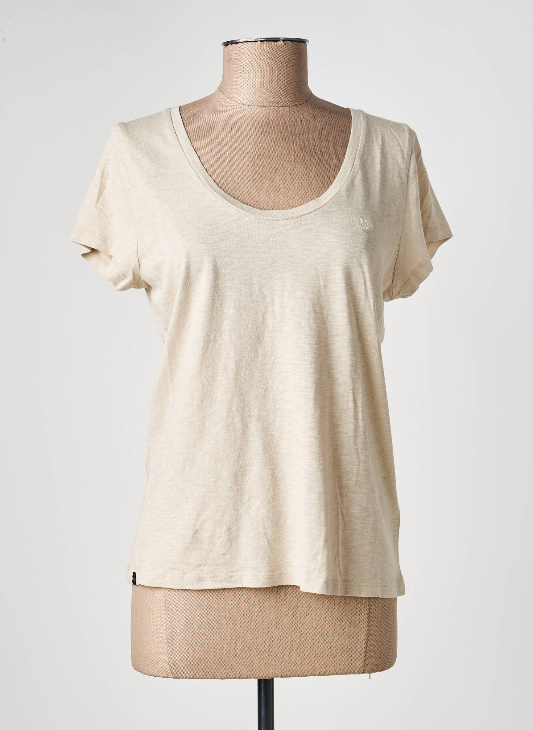 T-shirt coupe cintrée manches courtes beige SUPERDRY femme