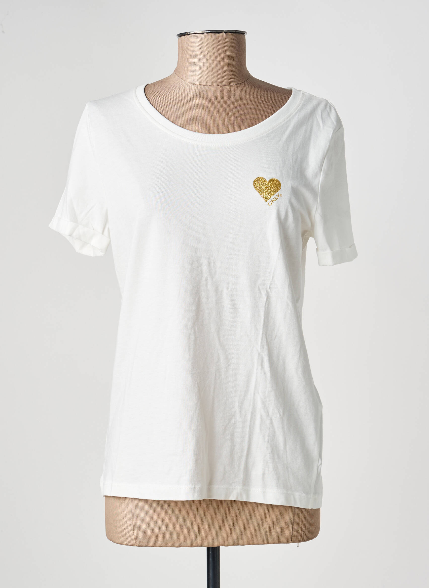 T-shirt sérigraphie floquée manches courtes blanc ONLY femme