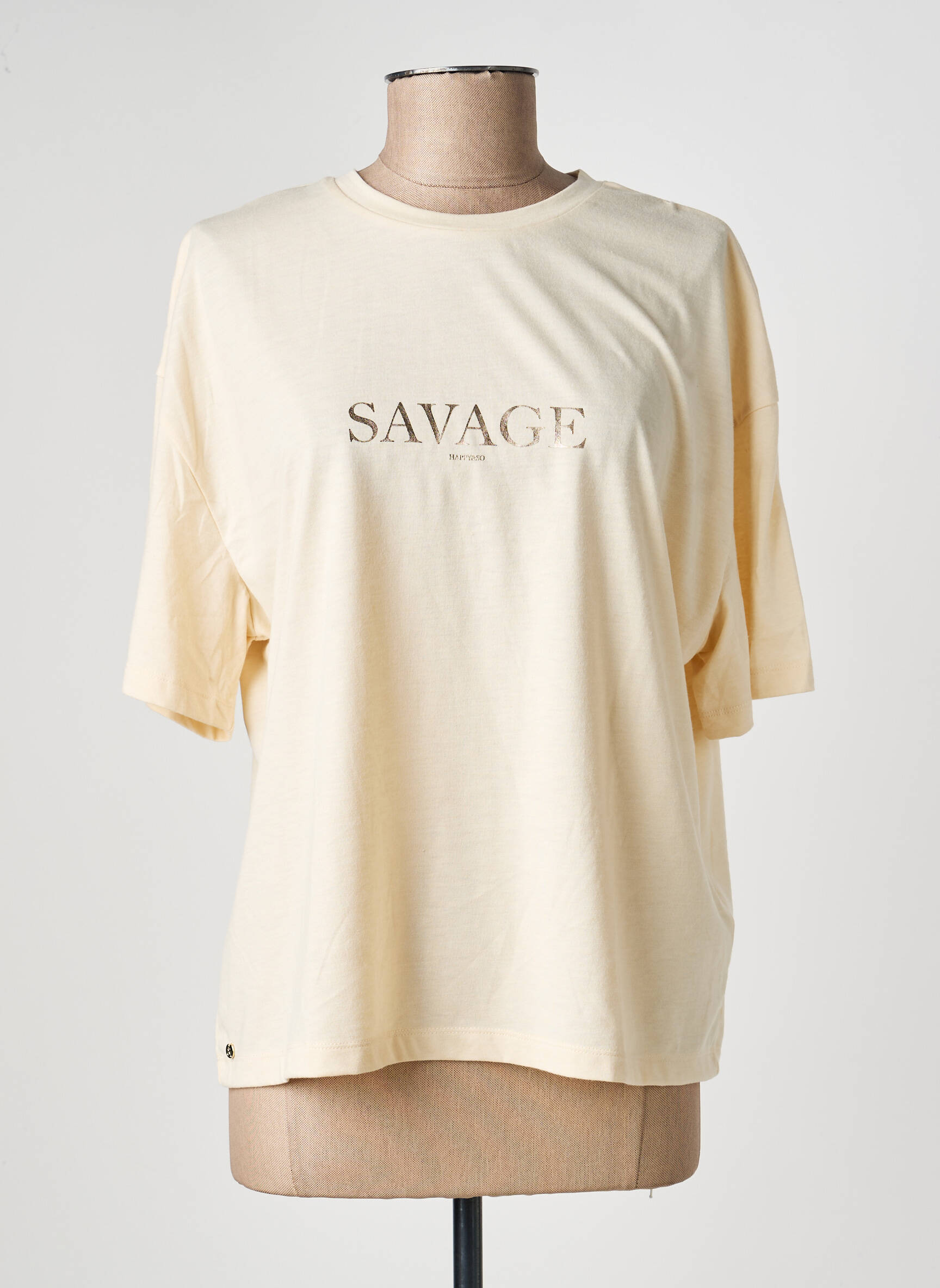 T-shirt sérigraphie floquée manches courtes beige HAPPY & SO femme