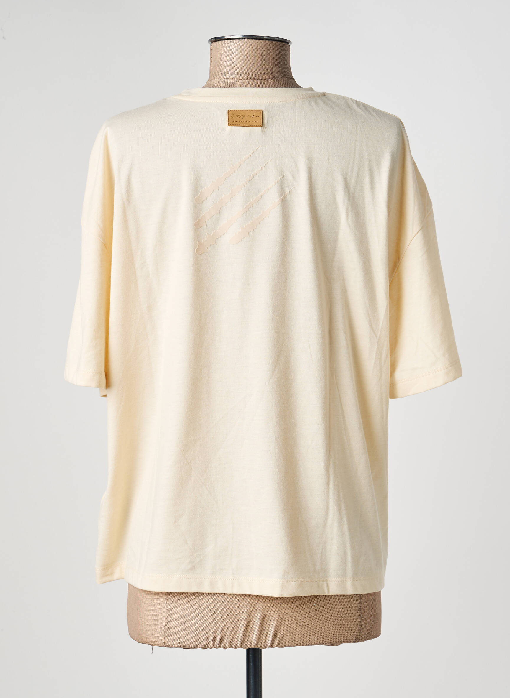 T-shirt sérigraphie floquée manches courtes beige HAPPY & SO femme