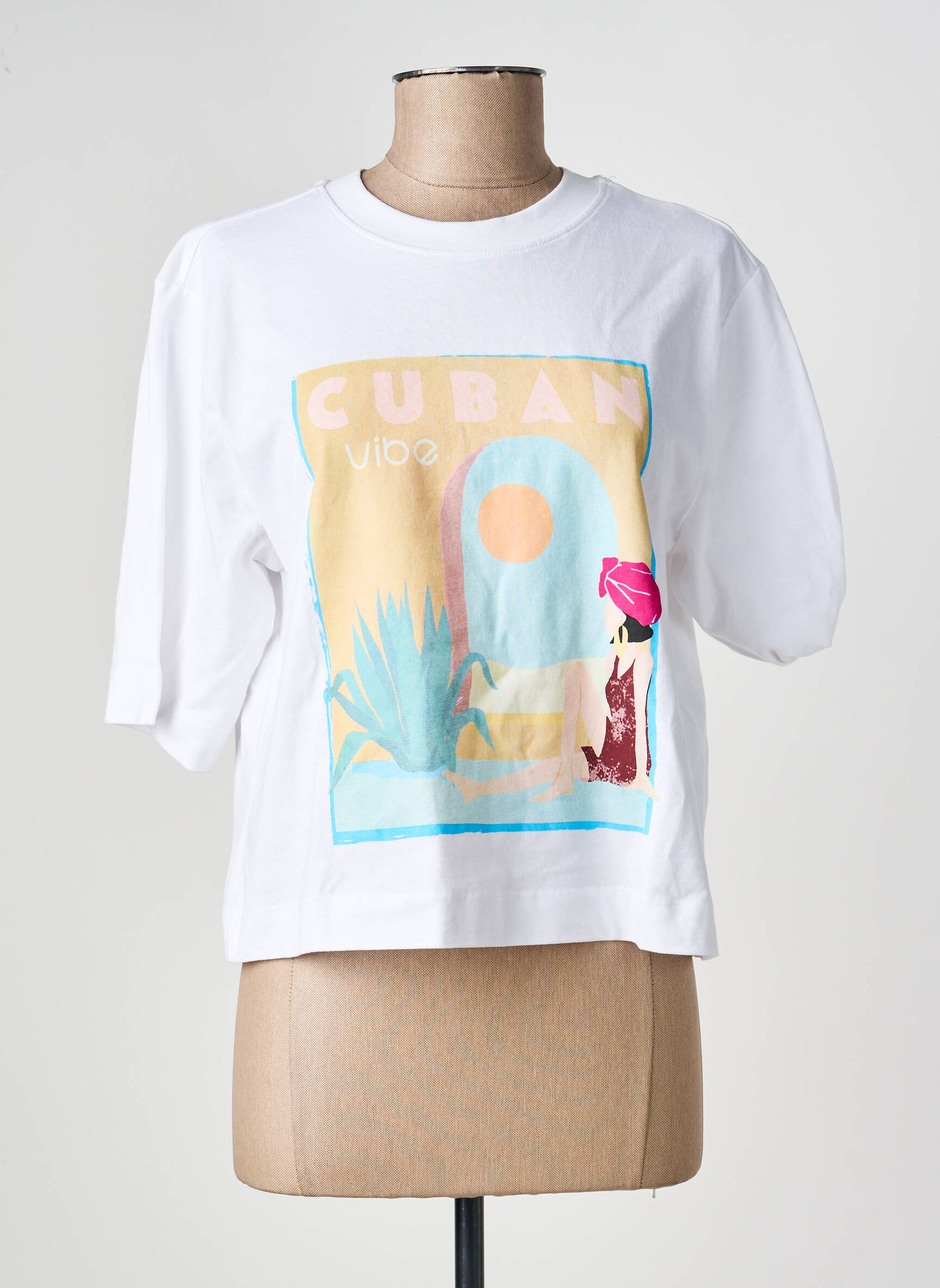 T-shirt sérigraphie floquée manches courtes blanc ONLY femme