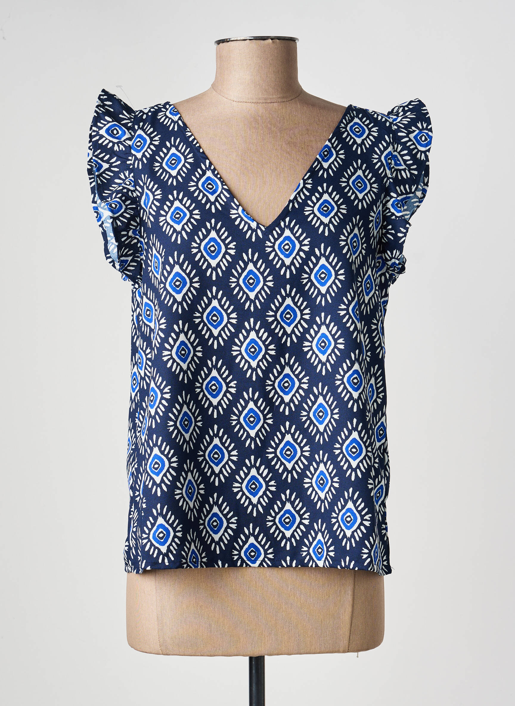 Top imprimé fantaisie manches courtes bleu ONLY femme