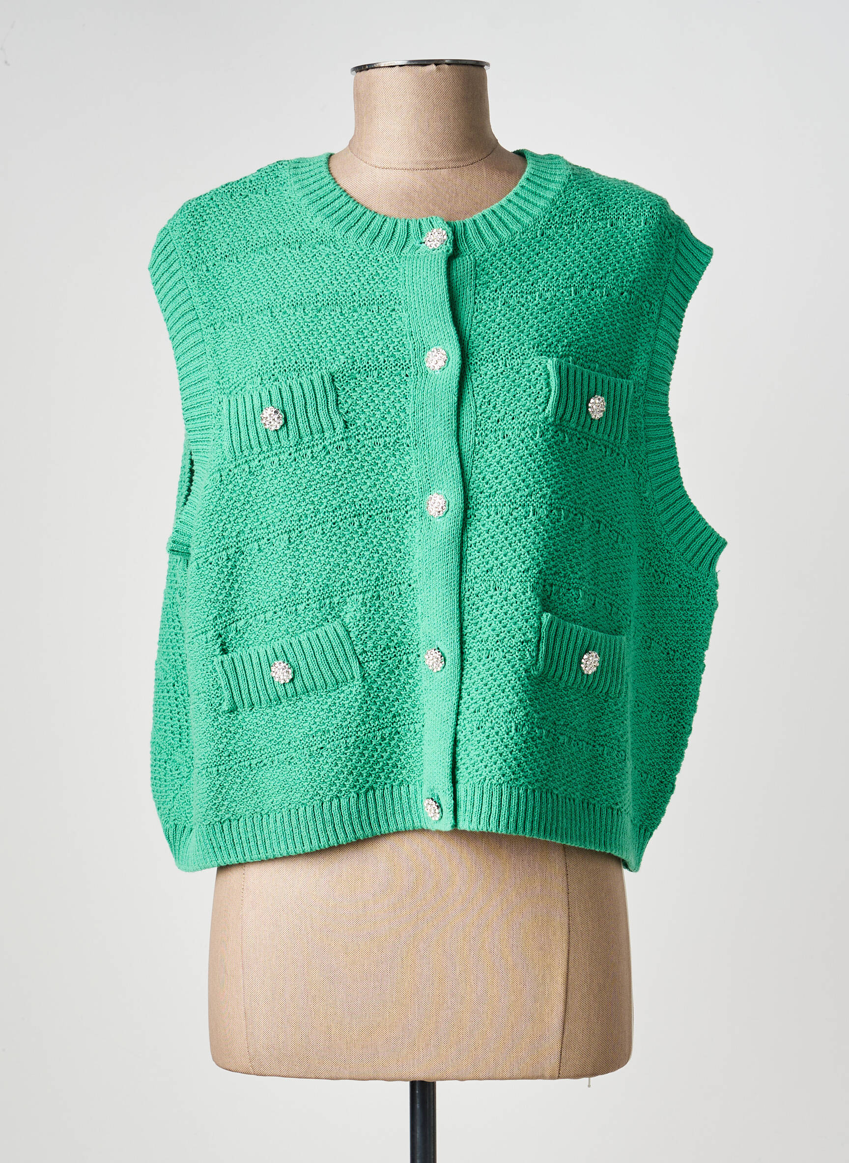 Gilet manches courtes coupe droite vert PIECES femme