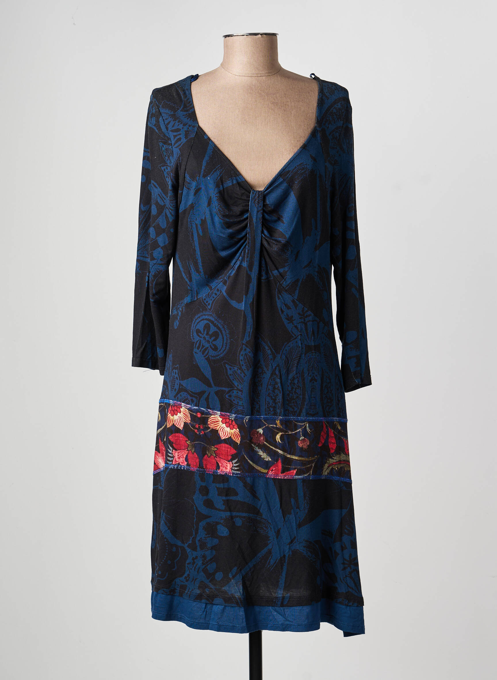 Robe mi-longue imprimé fantaisie manches longues bleu DESIGUAL femme