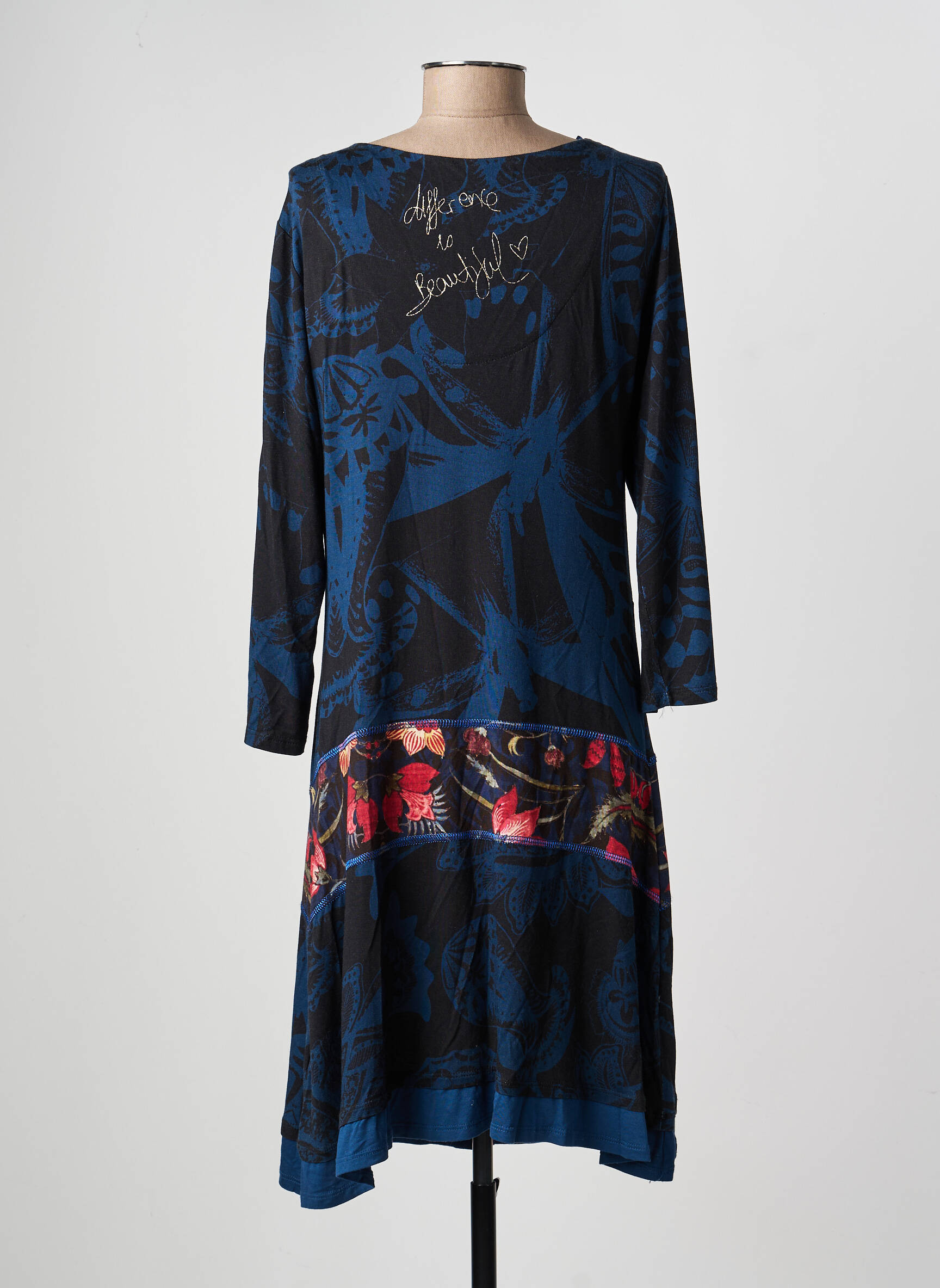 Robe mi-longue imprimé fantaisie manches longues bleu DESIGUAL femme