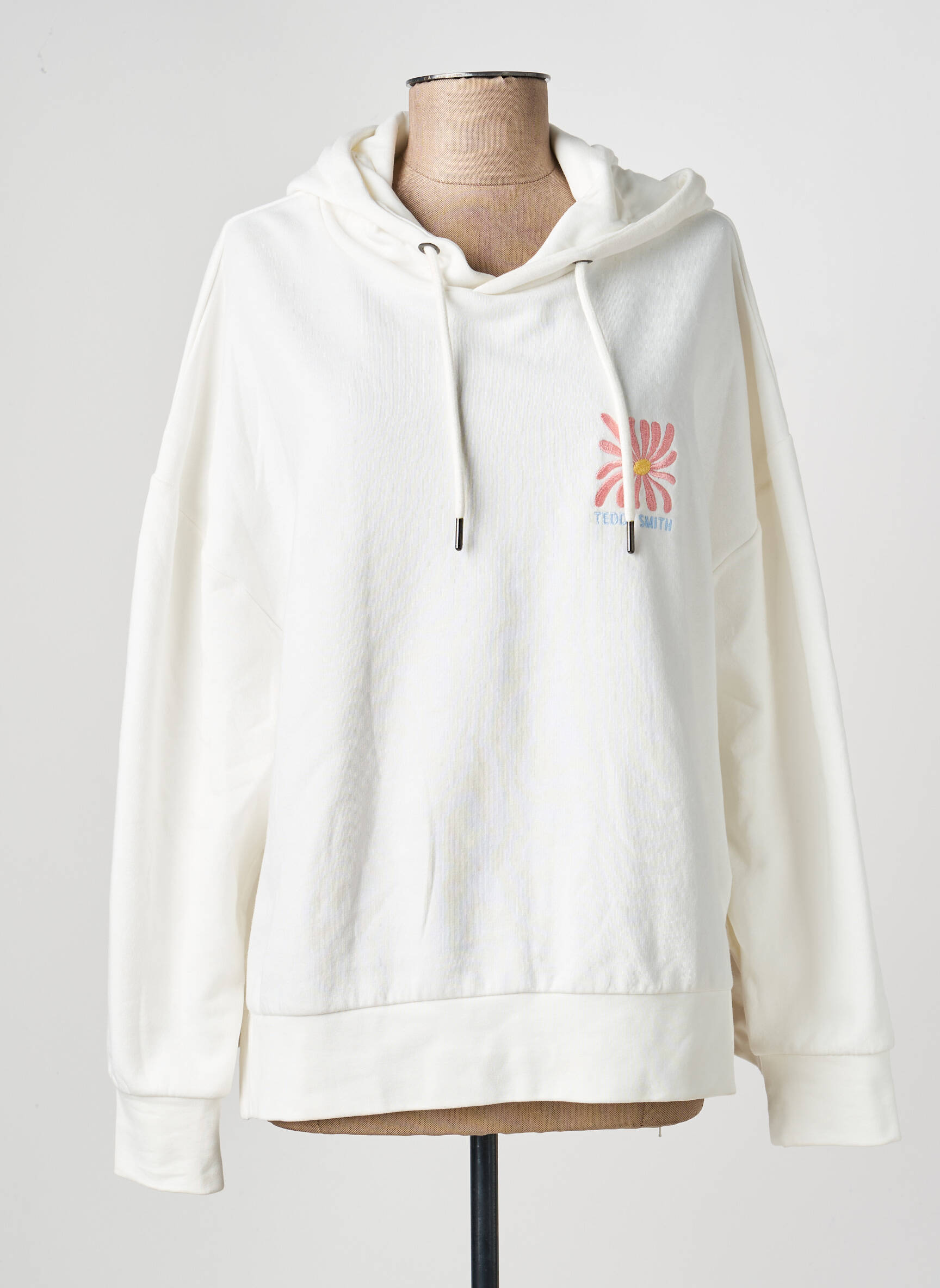 Sweat-shirt à capuche sérigraphie floquée manches longues blanc TEDDY SMITH femme