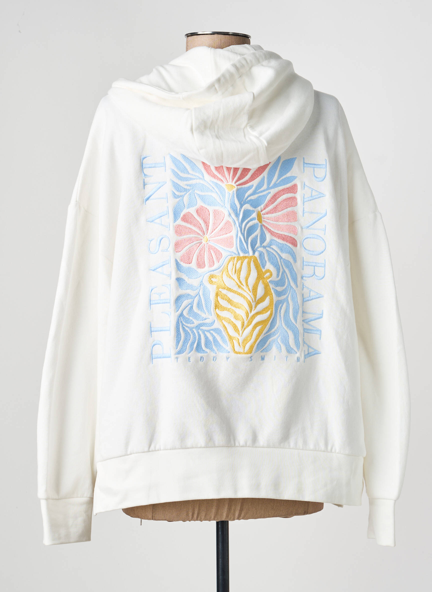 Sweat-shirt à capuche sérigraphie floquée manches longues blanc TEDDY SMITH femme