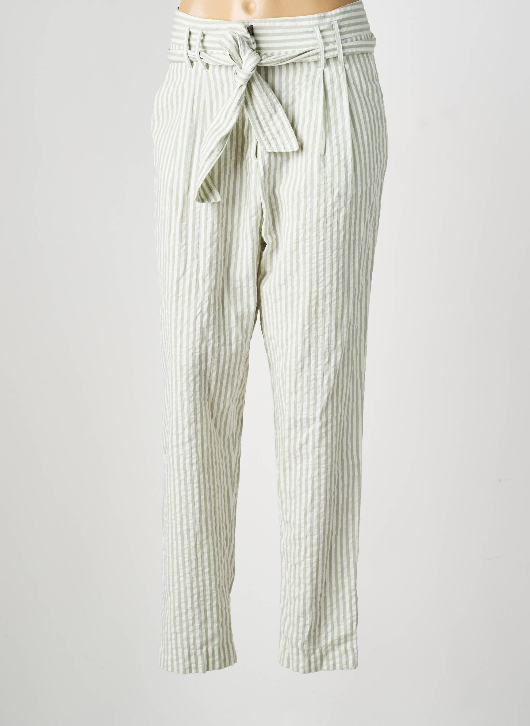 Pantalon droit tissage popeline taille normale vert TEDDY SMITH femme
