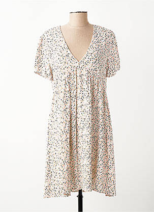 Robe mi-longue imprimé fantaisie manches courtes beige TEDDY SMITH femme
