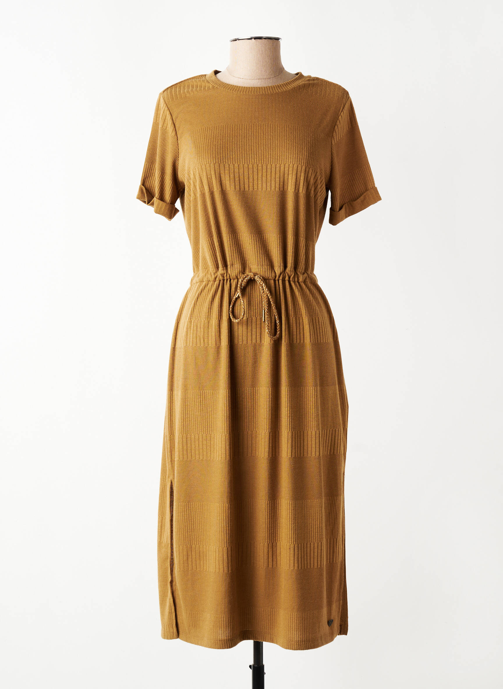 Robe mi-longue manches courtes manches courtes marron TEDDY SMITH femme