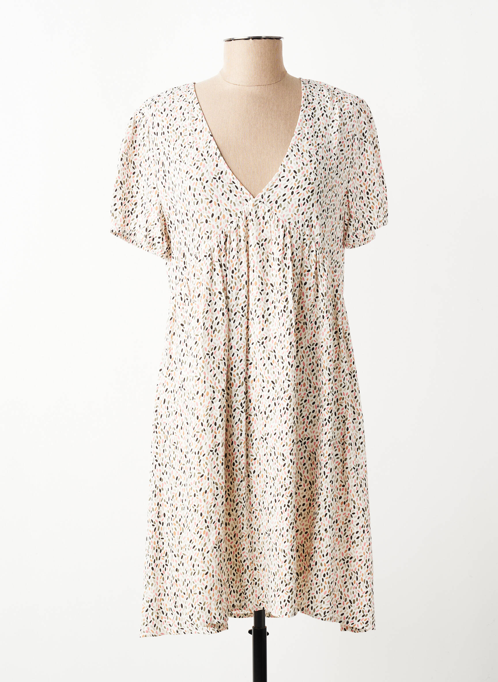 Robe mi-longue imprimé fantaisie manches courtes beige TEDDY SMITH femme