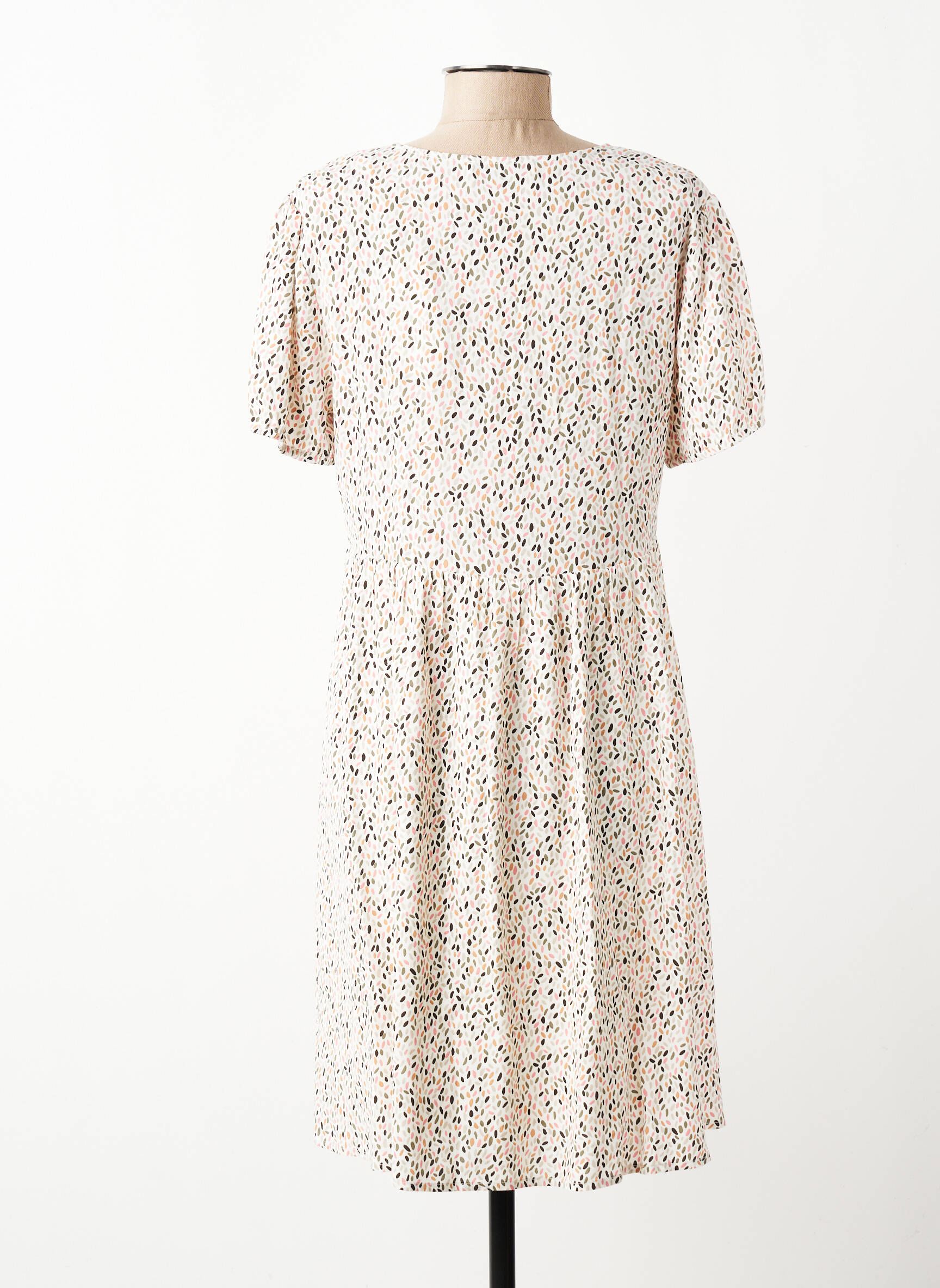 Robe mi-longue imprimé fantaisie manches courtes beige TEDDY SMITH femme