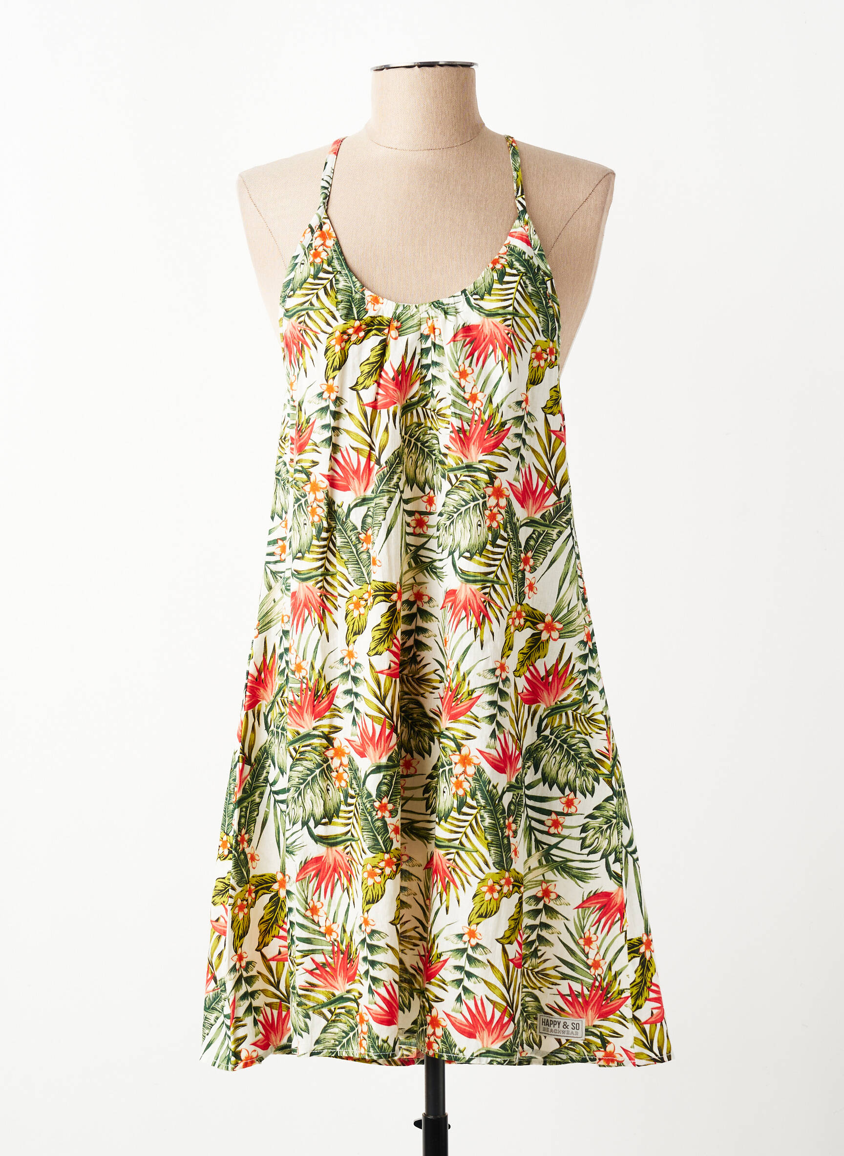 Robe mi-longue col rond fines bretelles vert HAPPY & SO femme