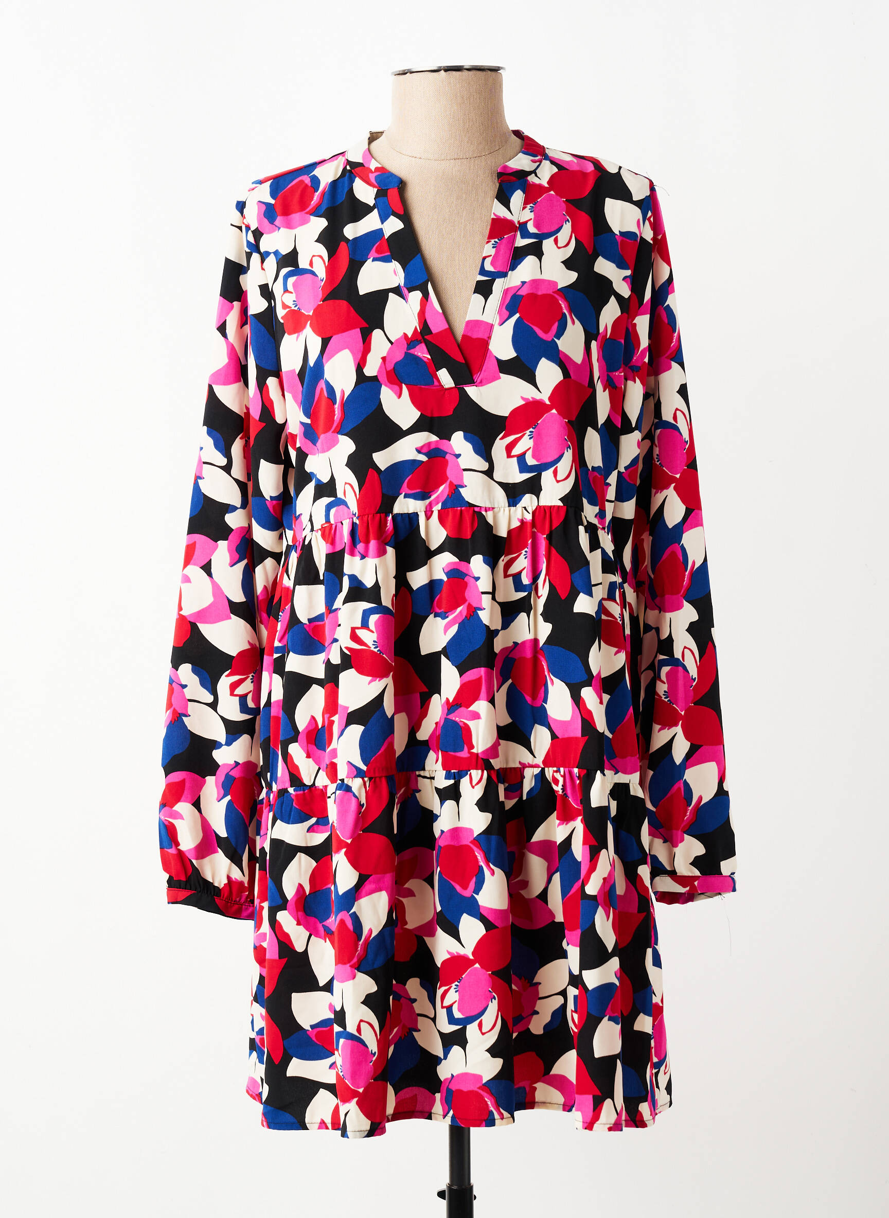 Robe courte coupe évasée manches longues rose ONLY femme