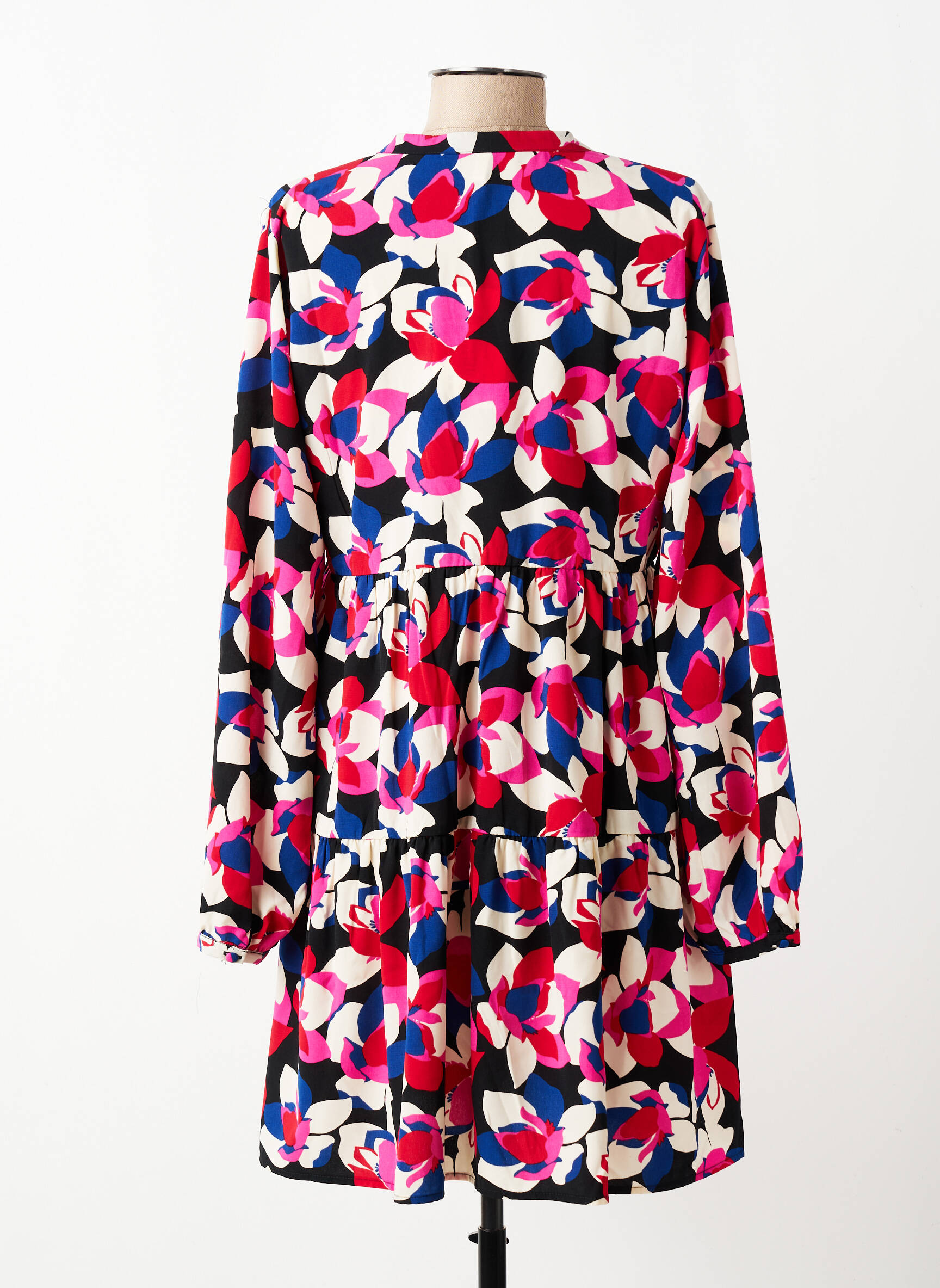 Robe courte coupe évasée manches longues rose ONLY femme