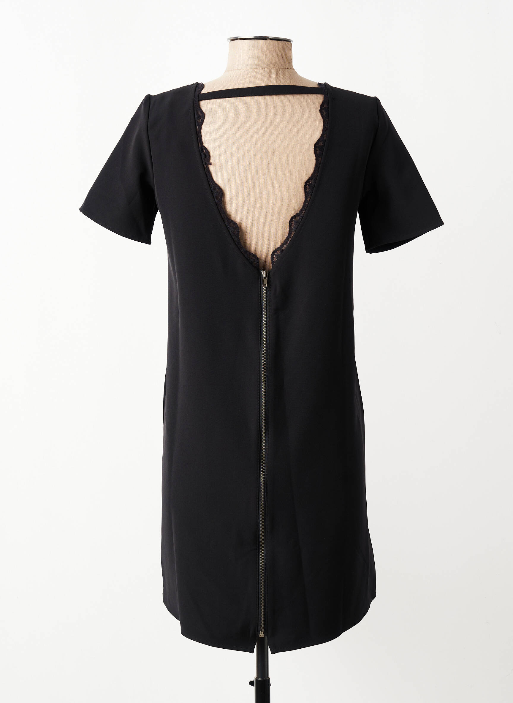 Robe courte fermeture zippée au dos manches courtes noir TEDDY SMITH femme