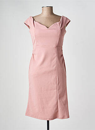 Robe mi-longue tissage crêpe manches courtes rose NINA LOO femme