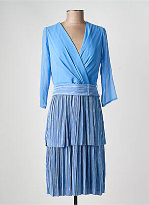 Robe mi-longue tissage crêpe manches longues bleu BARILOCHE femme