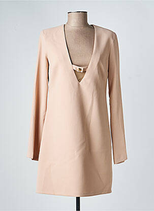 Robe courte fermeture zippée au dos manches longues beige ACCESS FASHION femme