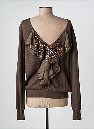 Pull tissage chiné manches longues marron MANILA GRACE femme