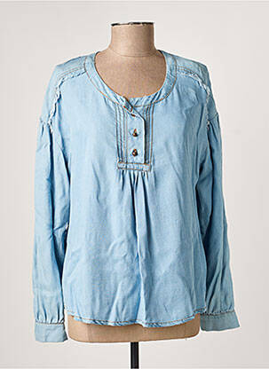 Blouse tissage popeline manches longues bleu EVA KAYAN femme