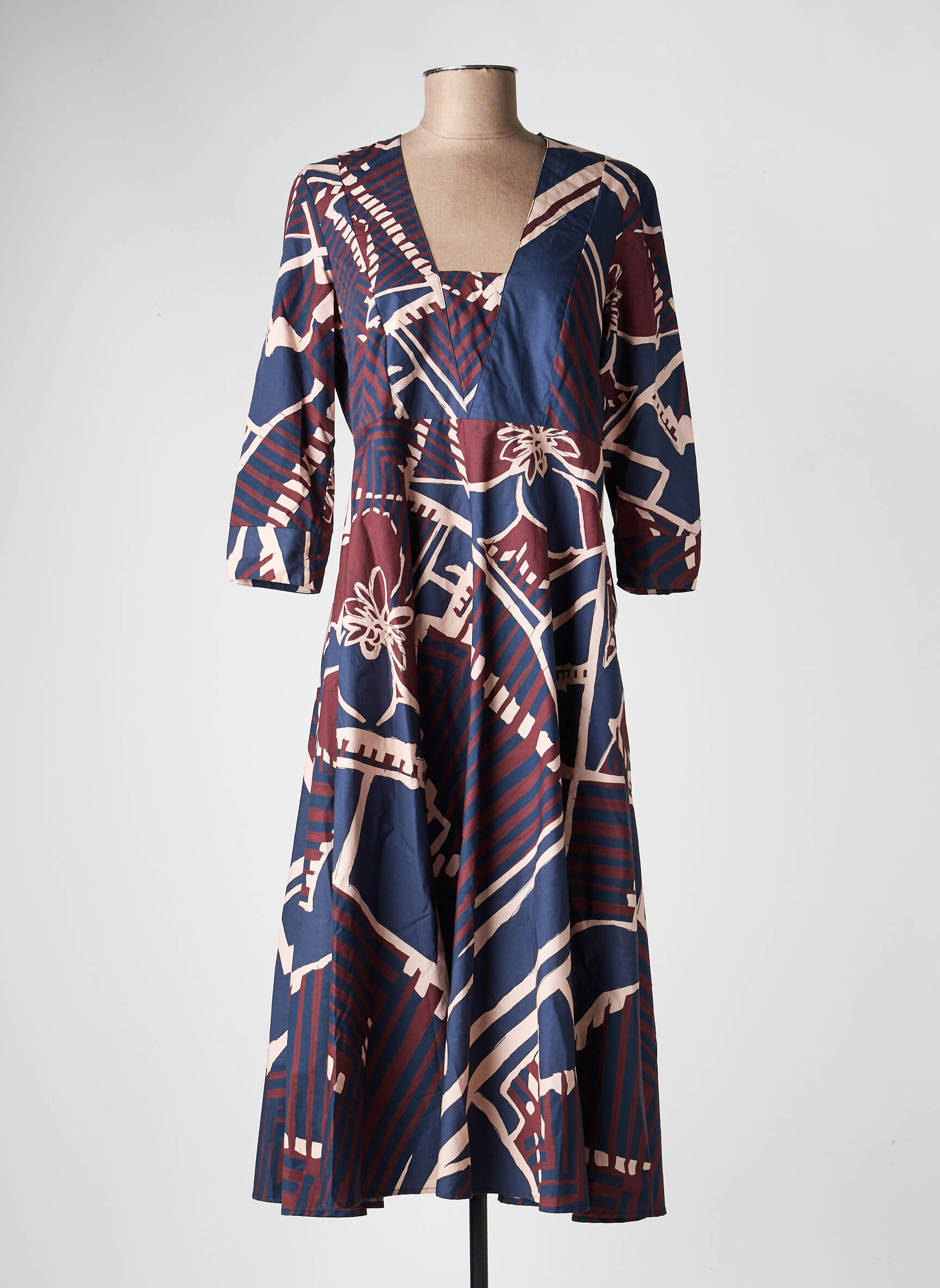 Robe mi-longue manches 3/4 manches 3/4 bleu MANILA GRACE femme