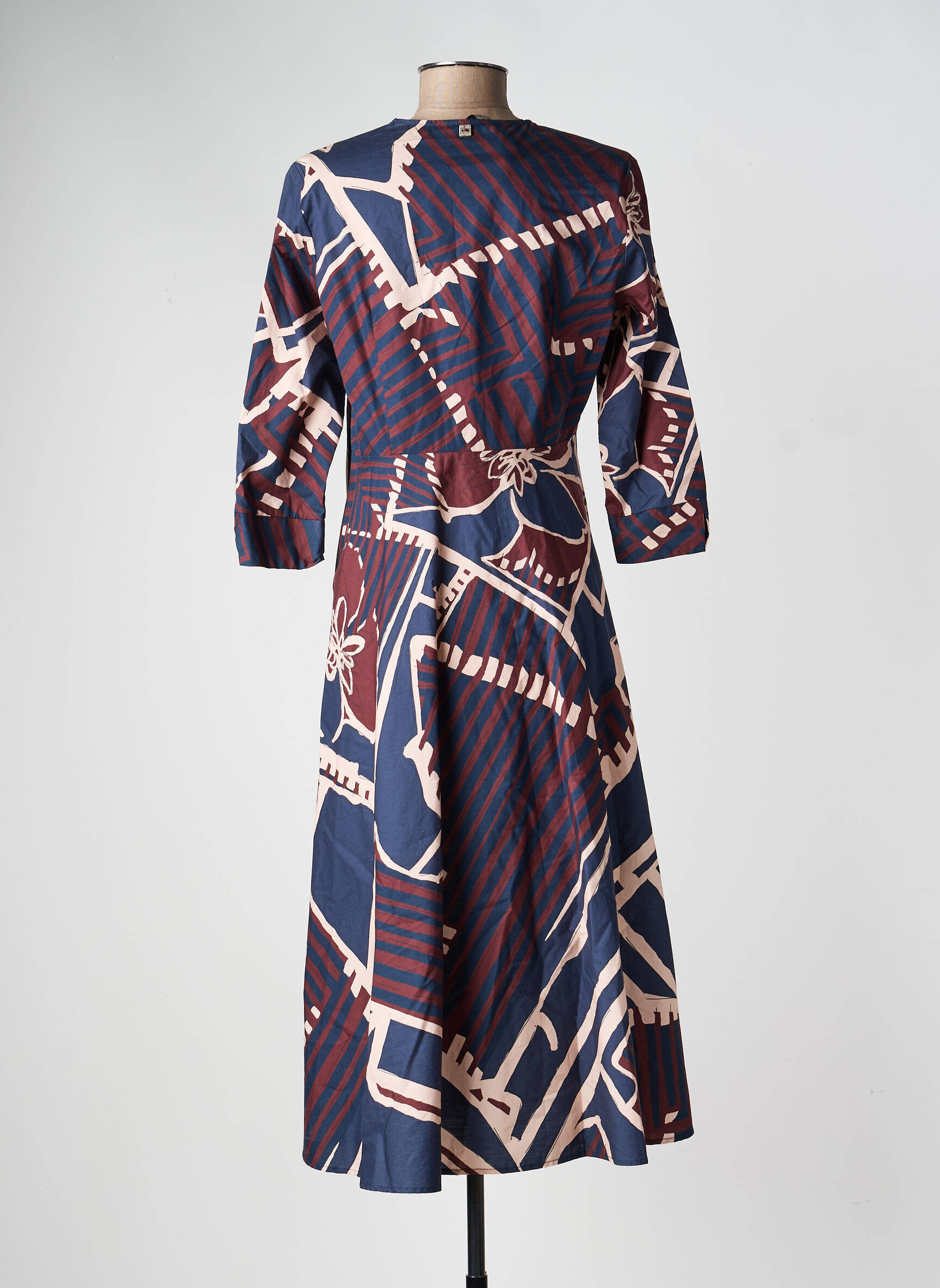 Robe mi-longue manches 3/4 manches 3/4 bleu MANILA GRACE femme