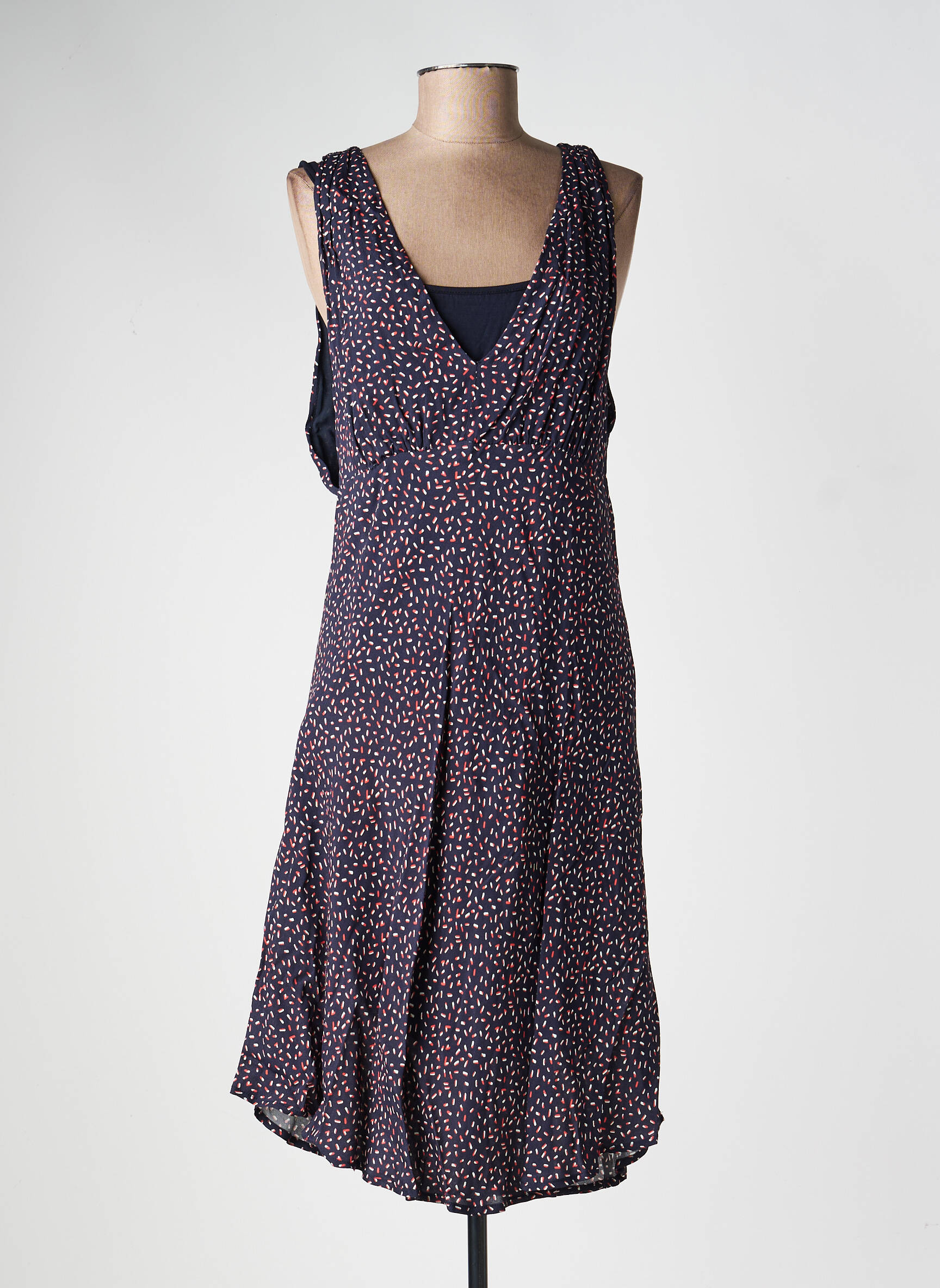Robe mi-longue imprimé fantaisie sans manche bleu LA FEE MARABOUTEE femme
