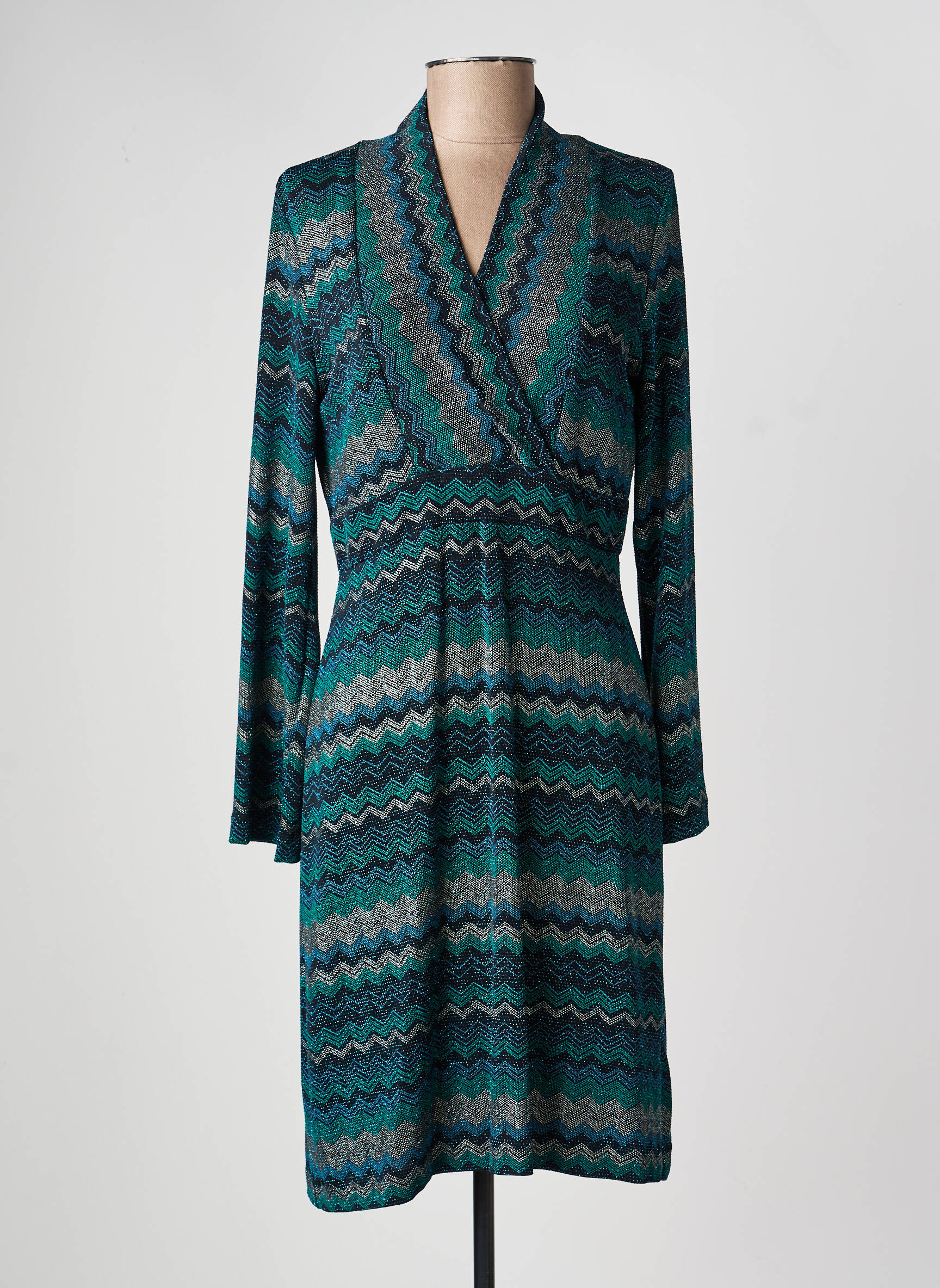 Robe mi-longue manches longues manches longues vert NATHALIE CHAIZE femme