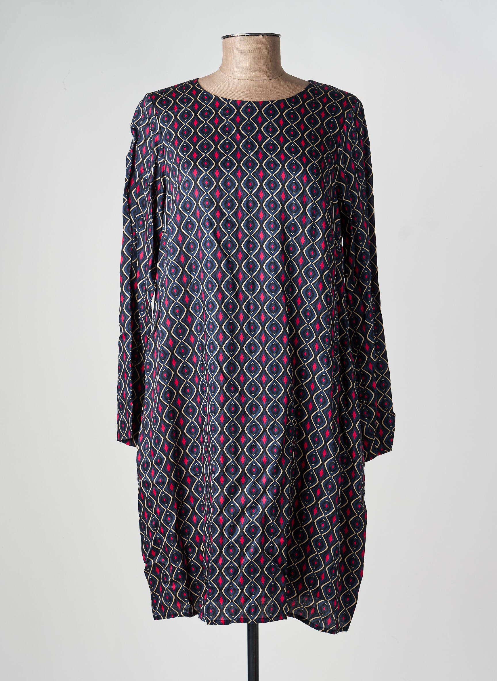 Robe mi-longue coupe fluide manches longues bleu LA FEE MARABOUTEE femme