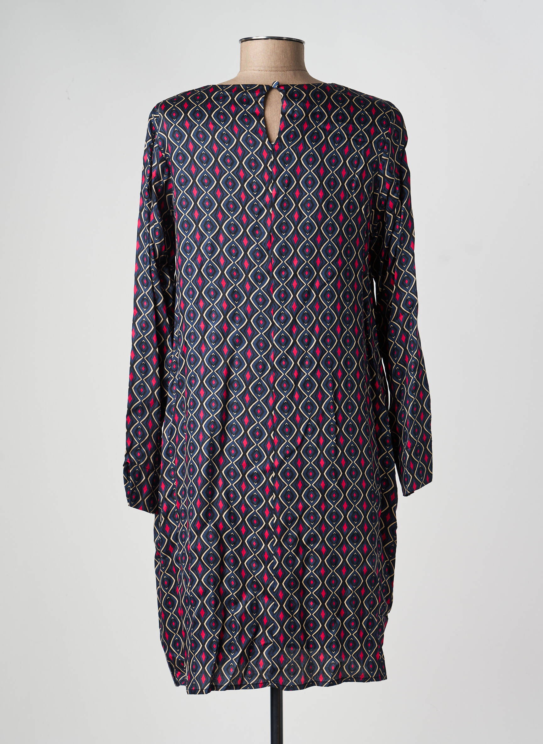 Robe mi-longue coupe fluide manches longues bleu LA FEE MARABOUTEE femme