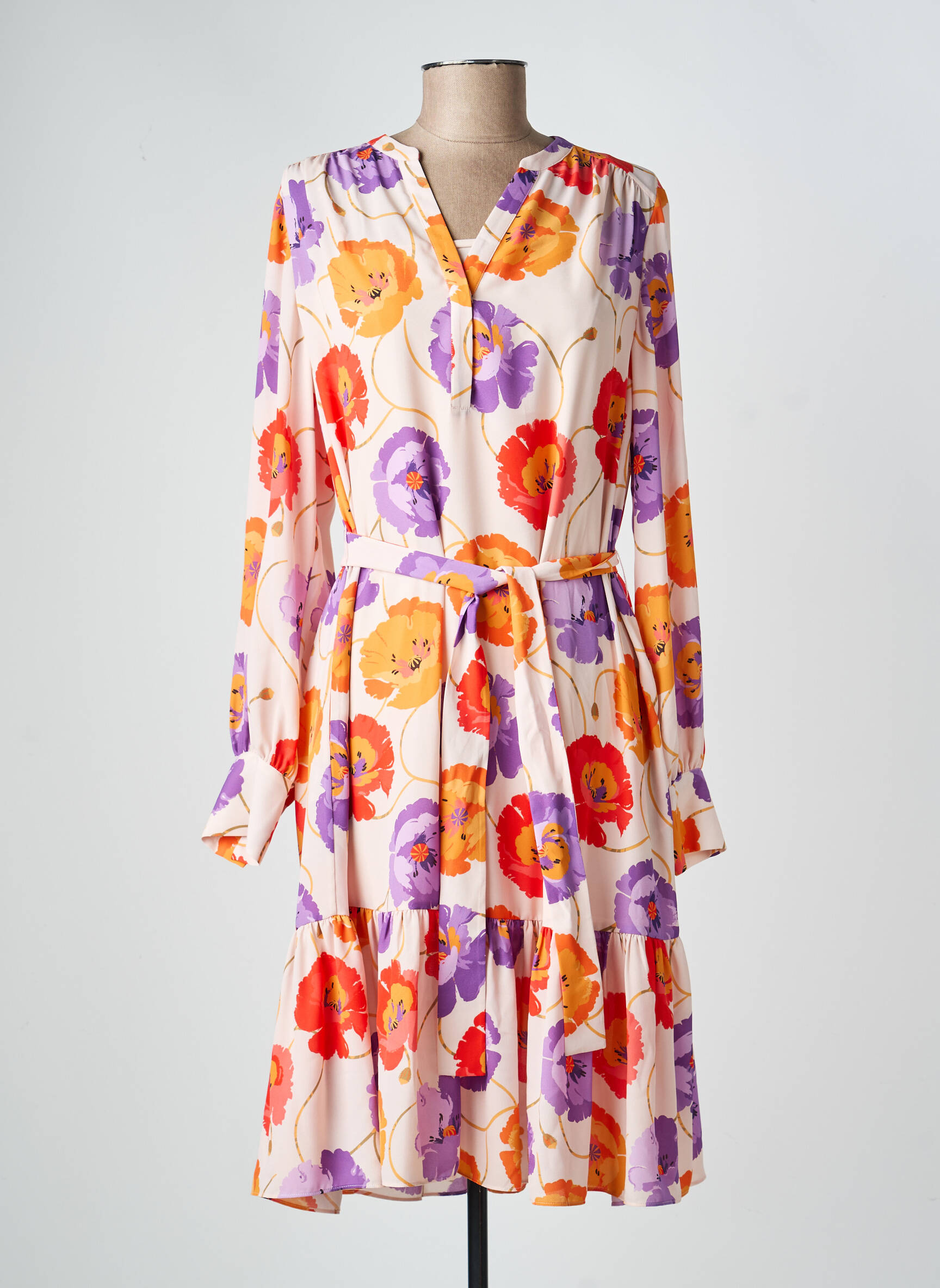 Robe mi-longue coupe fluide manches longues orange MARC CAIN femme