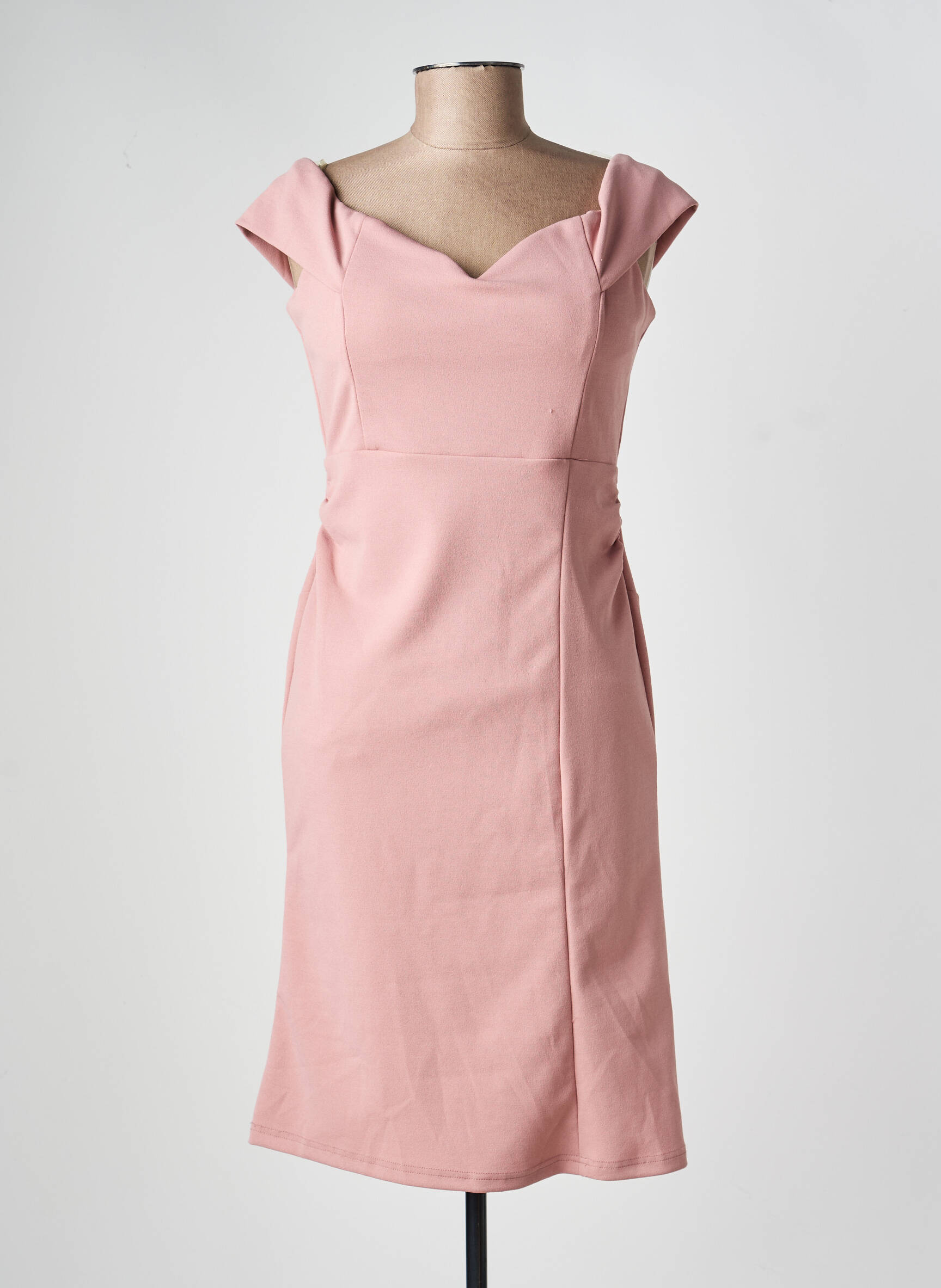Robe mi-longue tissage crêpe manches courtes rose NINA LOO femme