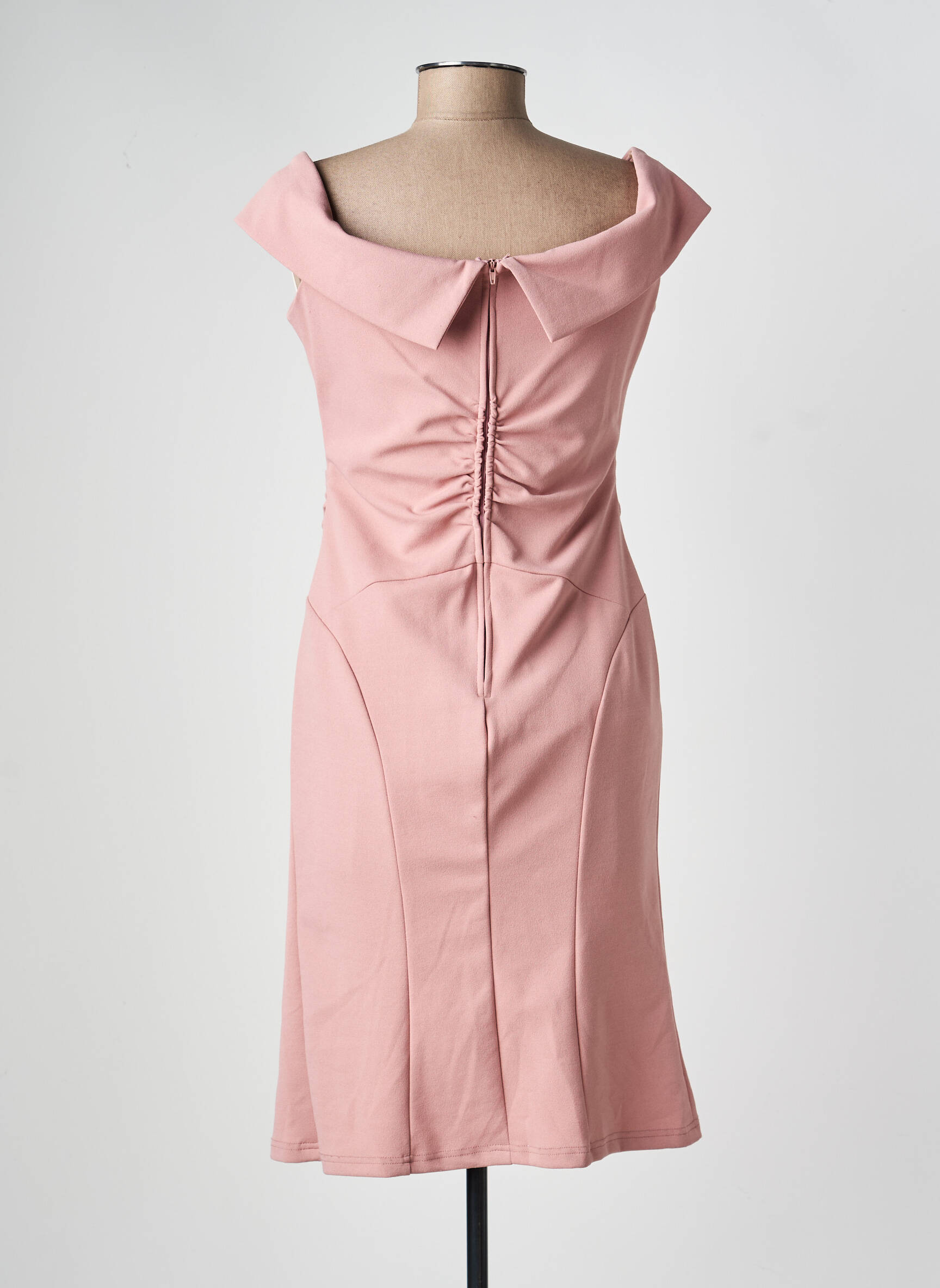 Robe mi-longue tissage crêpe manches courtes rose NINA LOO femme
