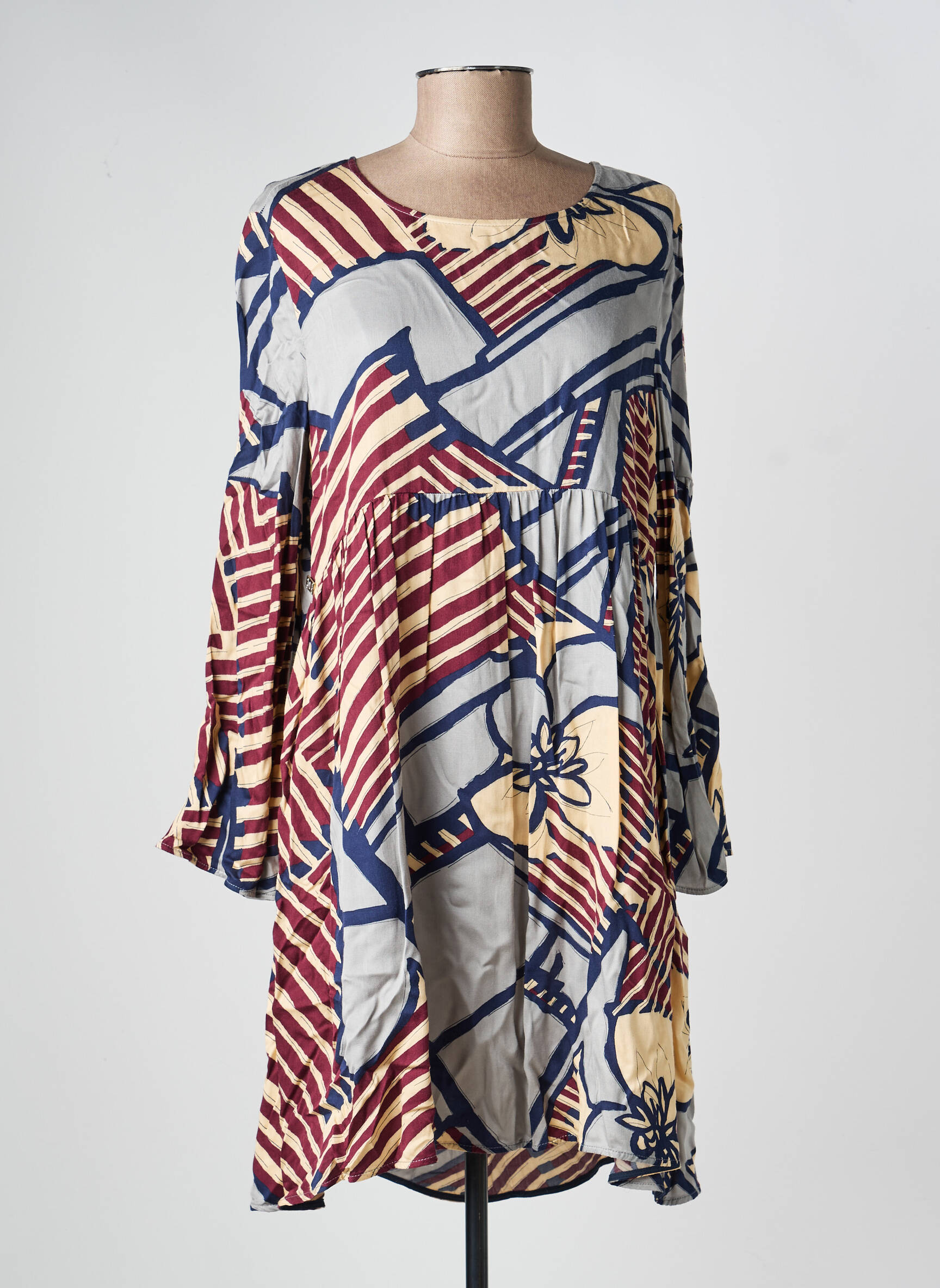 Robe courte coupe évasée manches longues bleu MANILA GRACE femme
